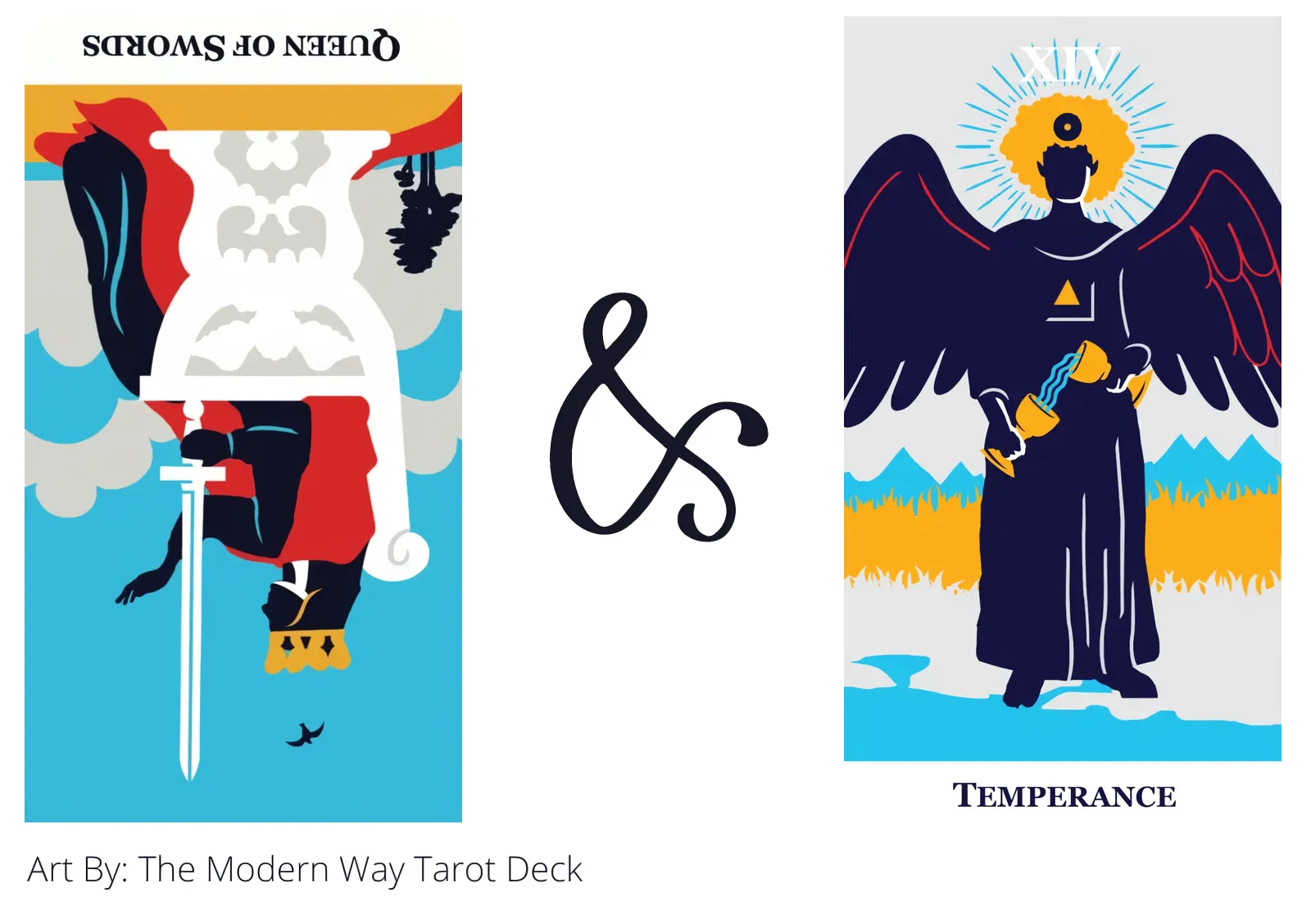 queen of swords reversed and temperance tarot cards together
