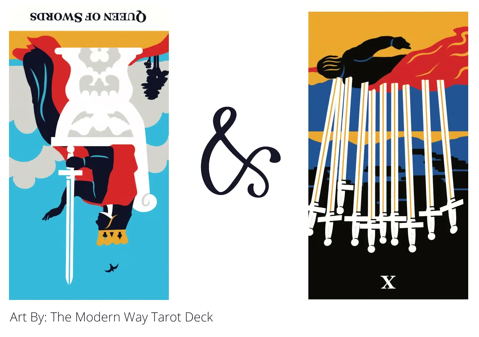 queen of swords reversed and ten of swords reversed tarot cards together