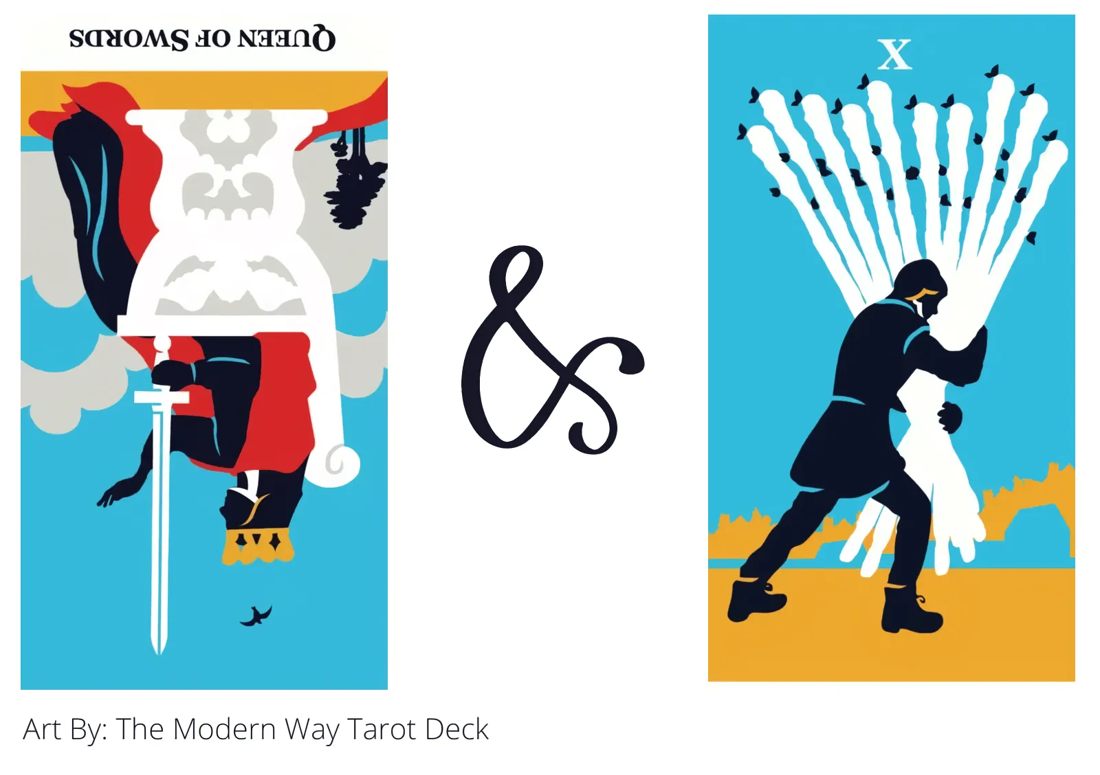 queen of swords reversed and ten of wands tarot cards together