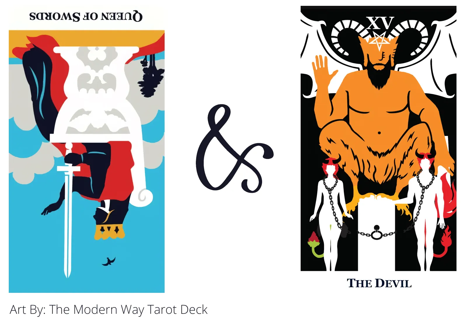 queen of swords reversed and the devil tarot cards together