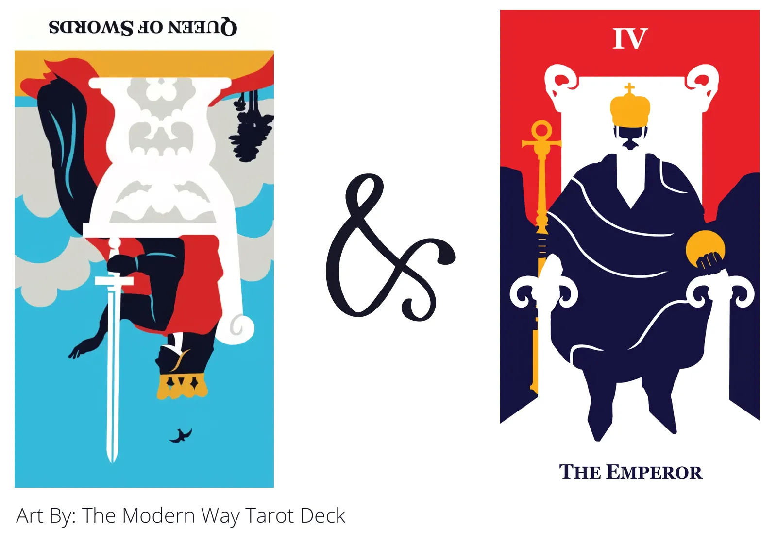 queen of swords reversed and the emperor tarot cards together