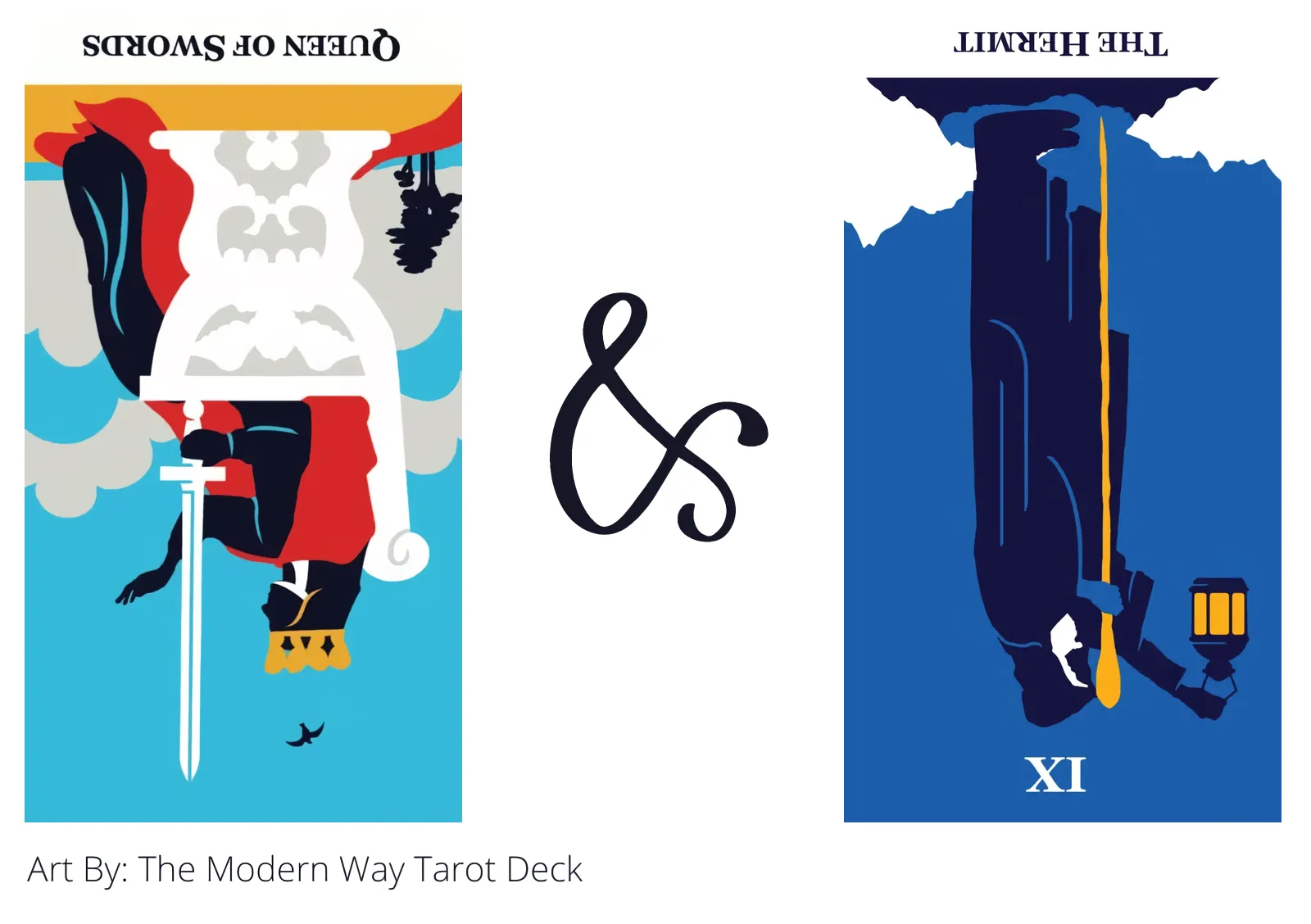 queen of swords reversed and the hermit reversed tarot cards together