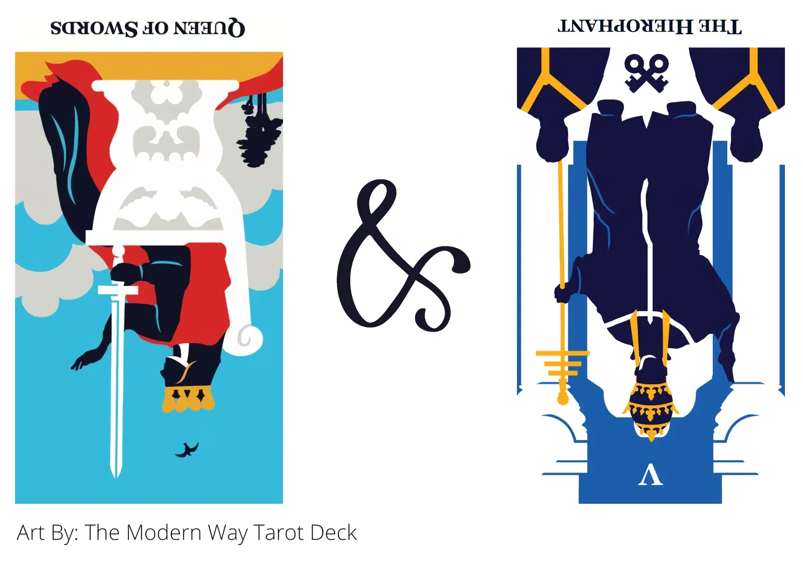 queen of swords reversed and the hierophant reversed tarot cards together
