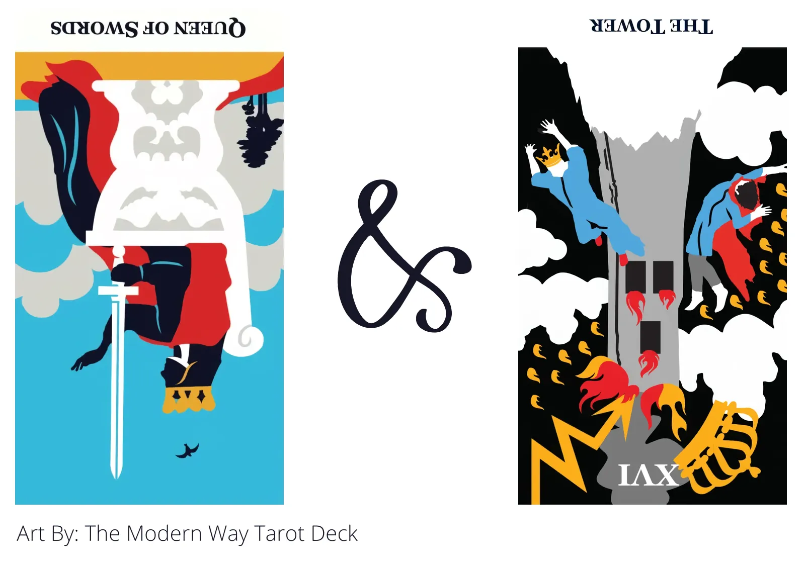 queen of swords reversed and the tower reversed tarot cards together