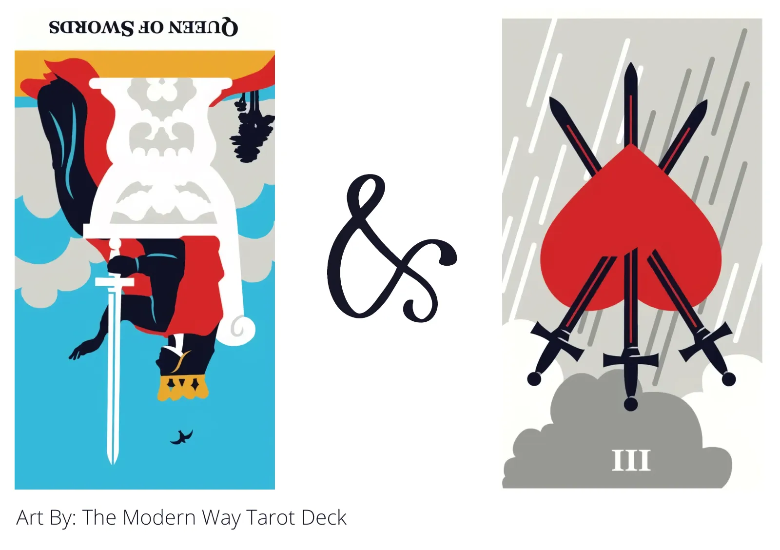 queen of swords reversed and three of swords reversed tarot cards together