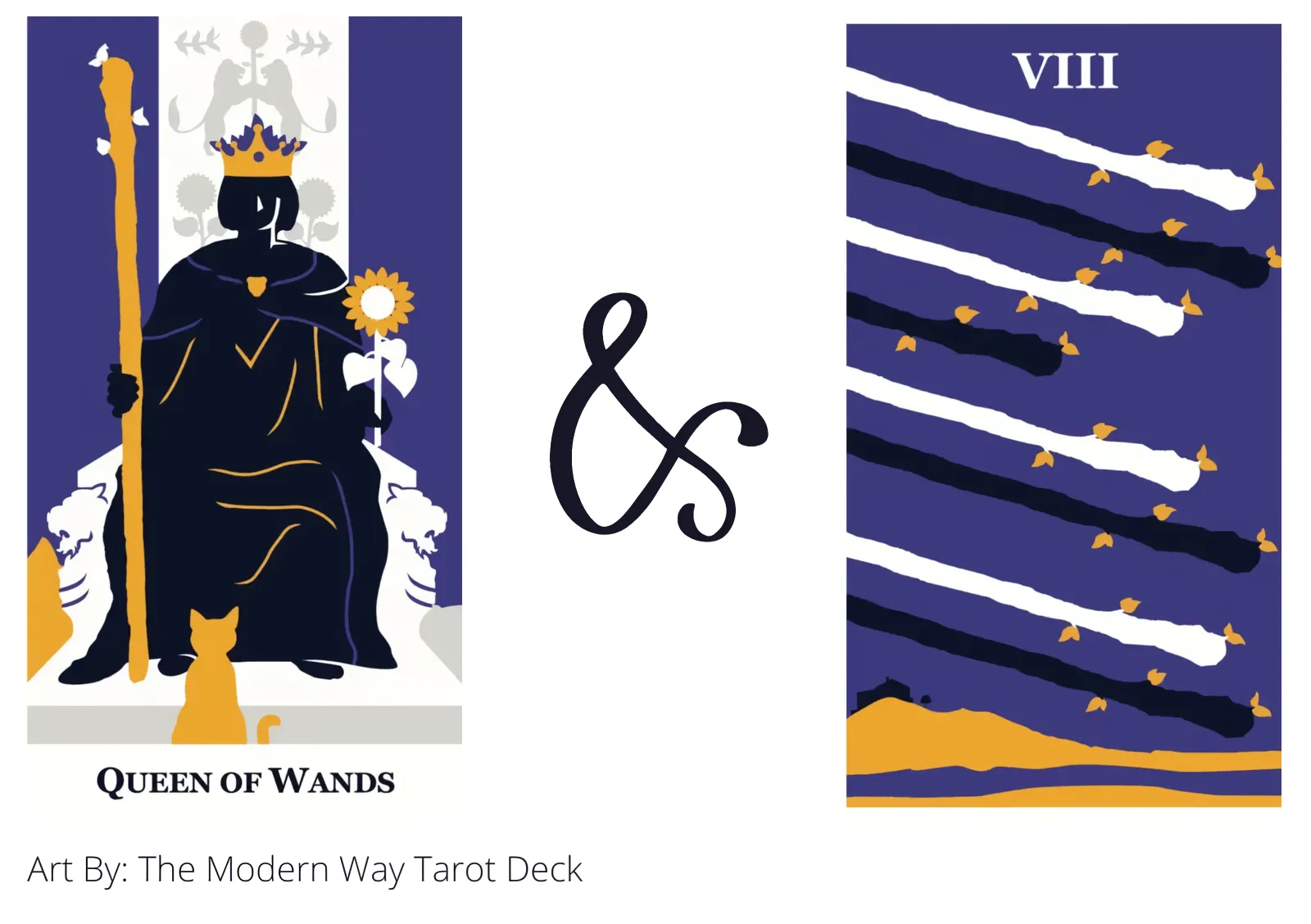 queen of wands and eight of wands tarot cards together
