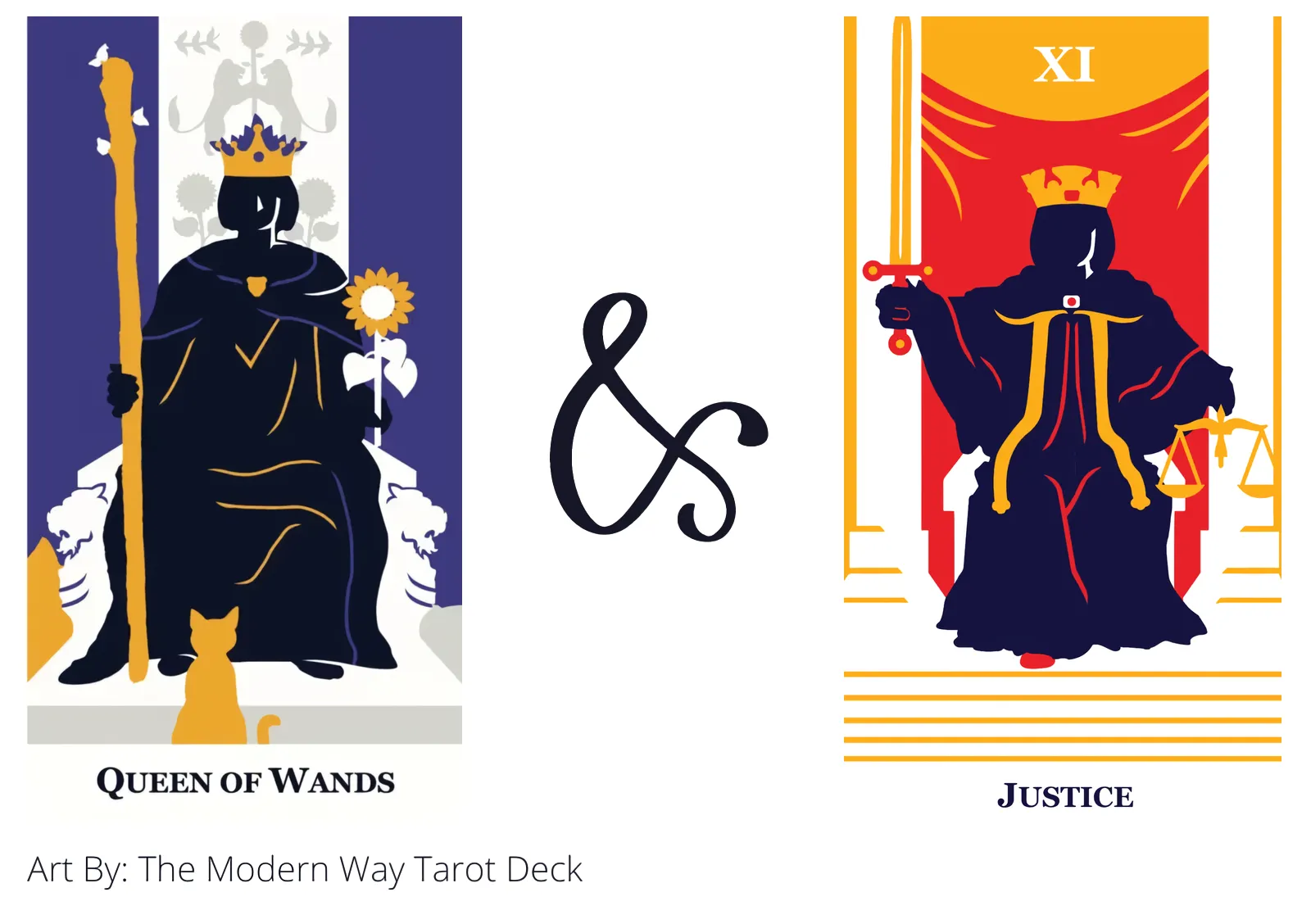 queen of wands and justice tarot cards together