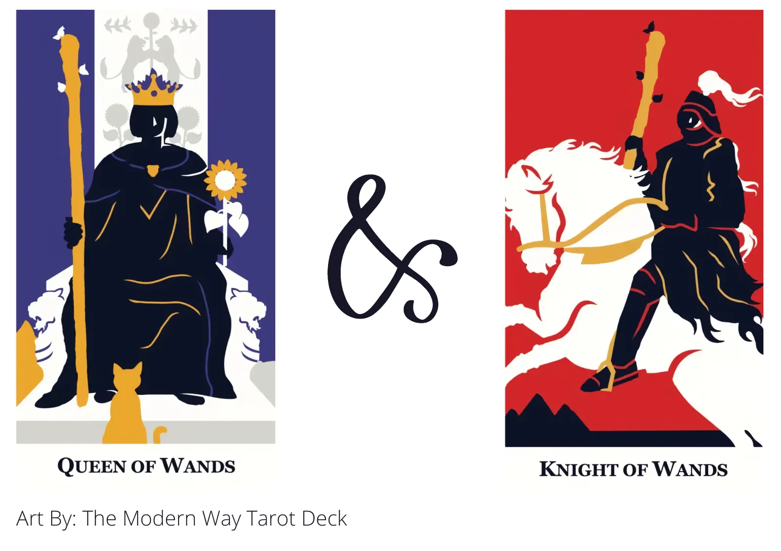 queen of wands and knight of wands tarot cards together