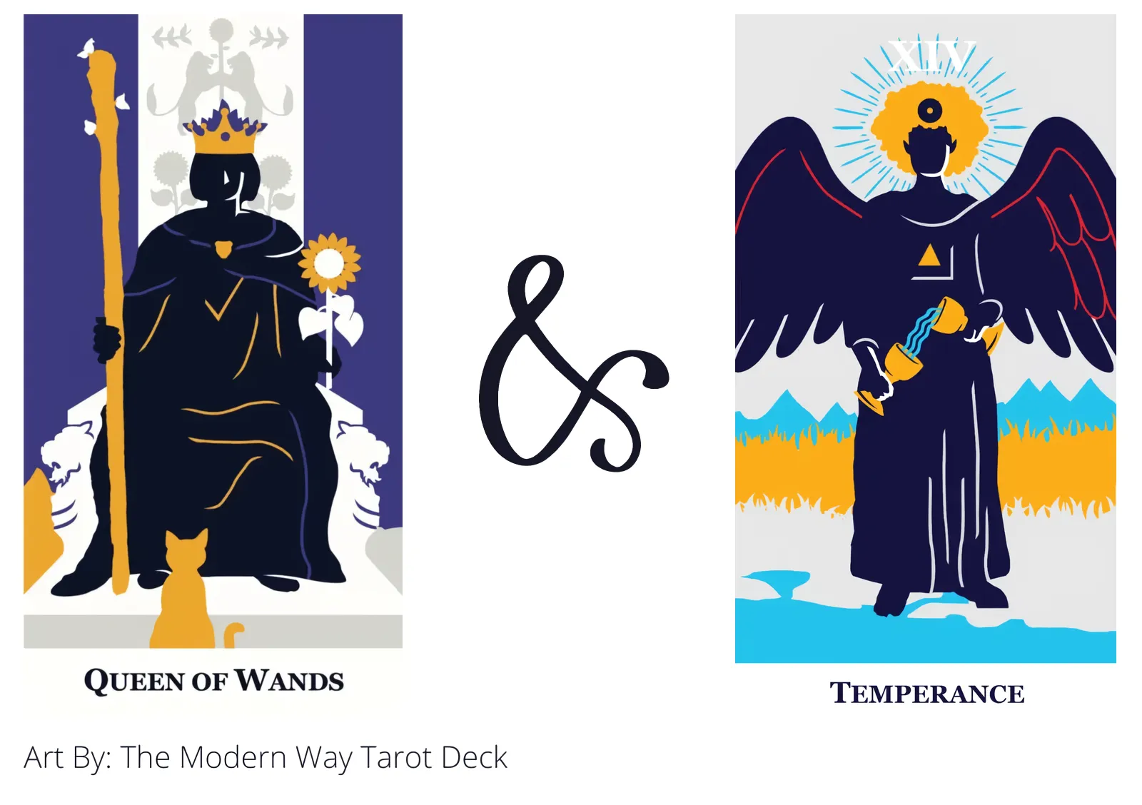 queen of wands and temperance tarot cards together