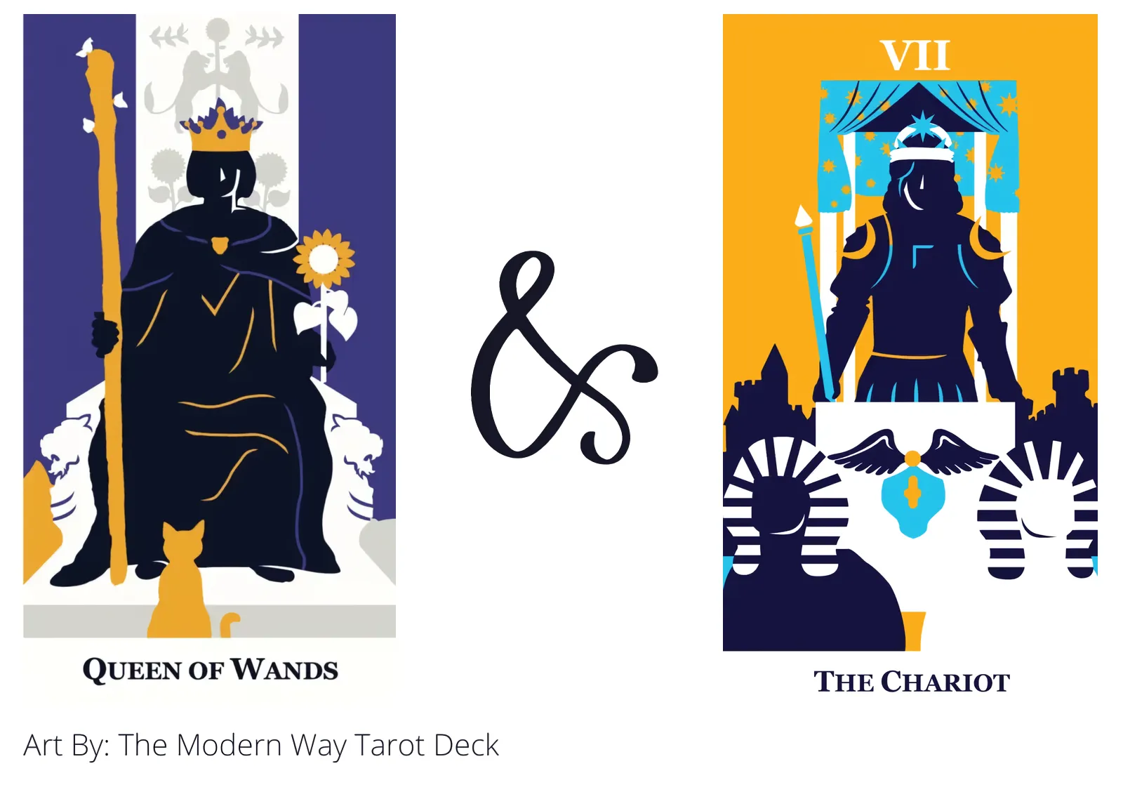 queen of wands and the chariot tarot cards together