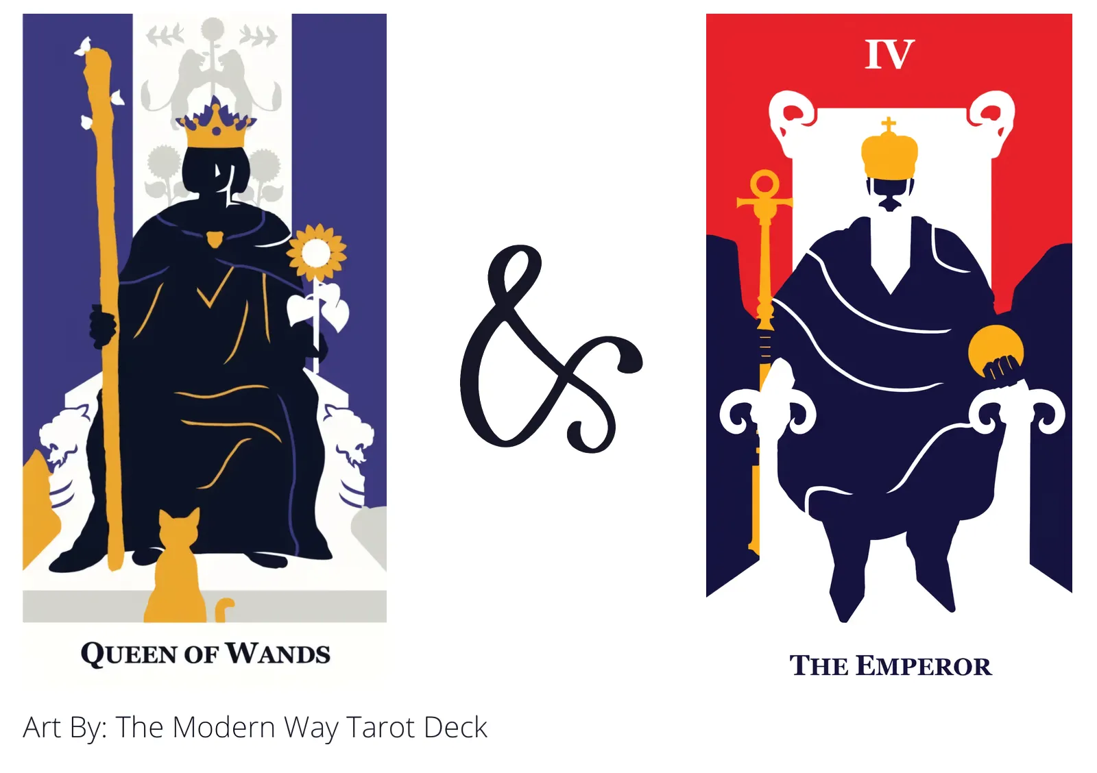 queen of wands and the emperor tarot cards together