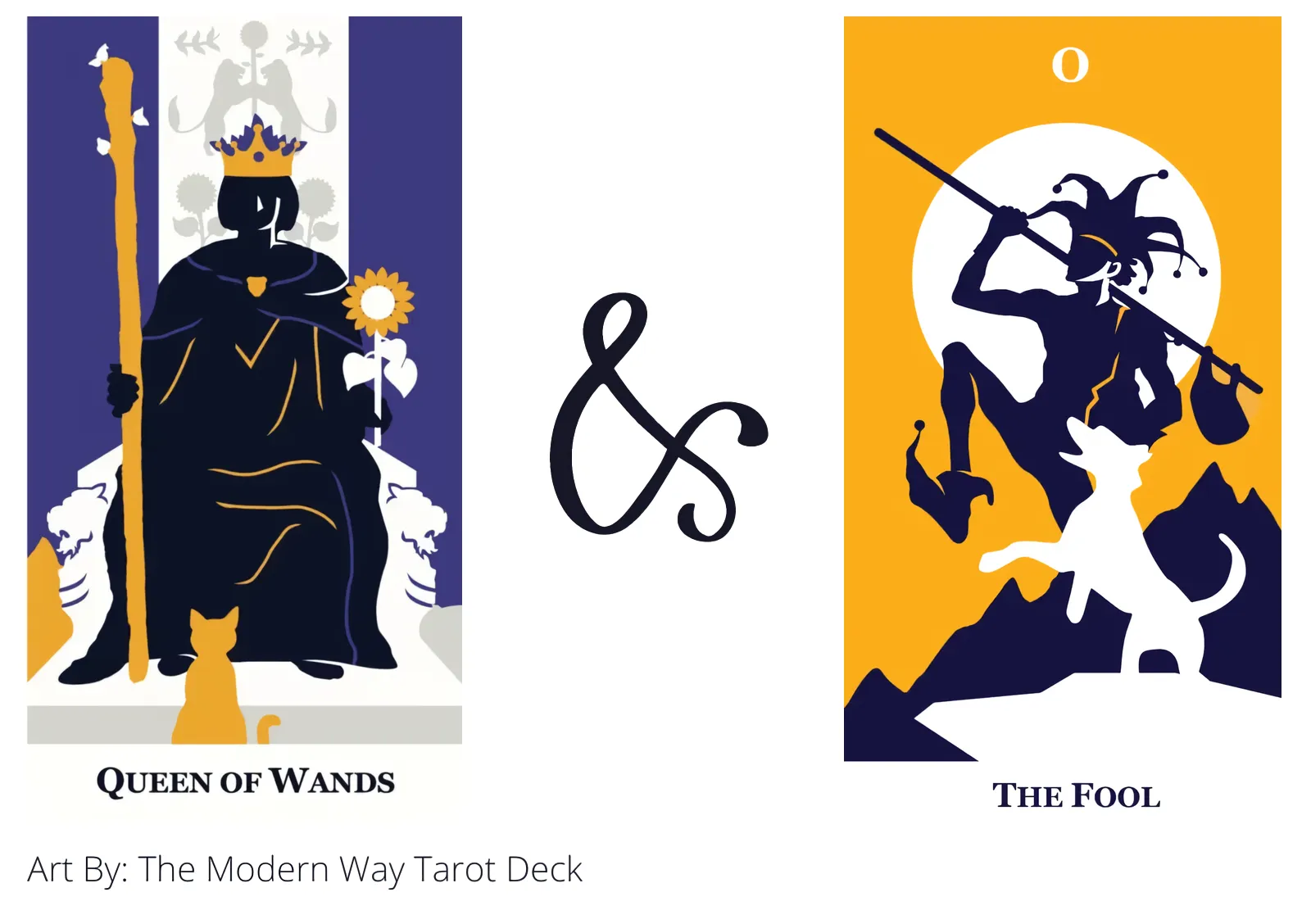 queen of wands and the fool tarot cards together