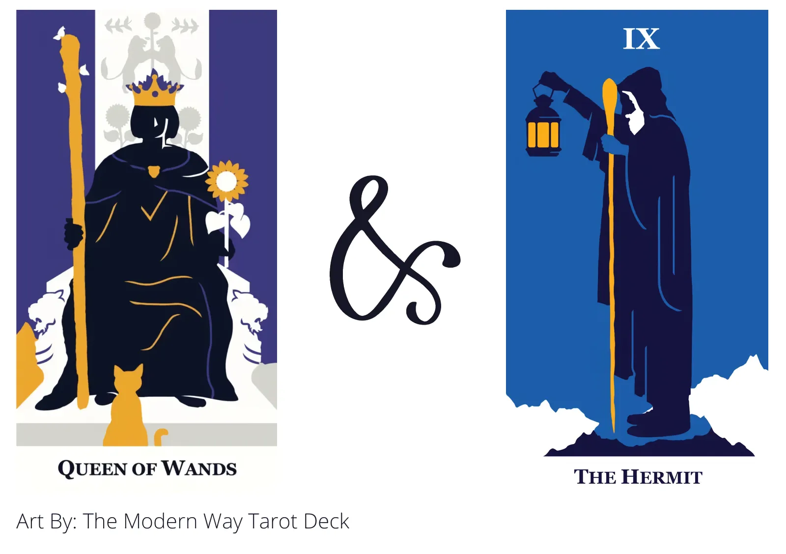 queen of wands and the hermit tarot cards together