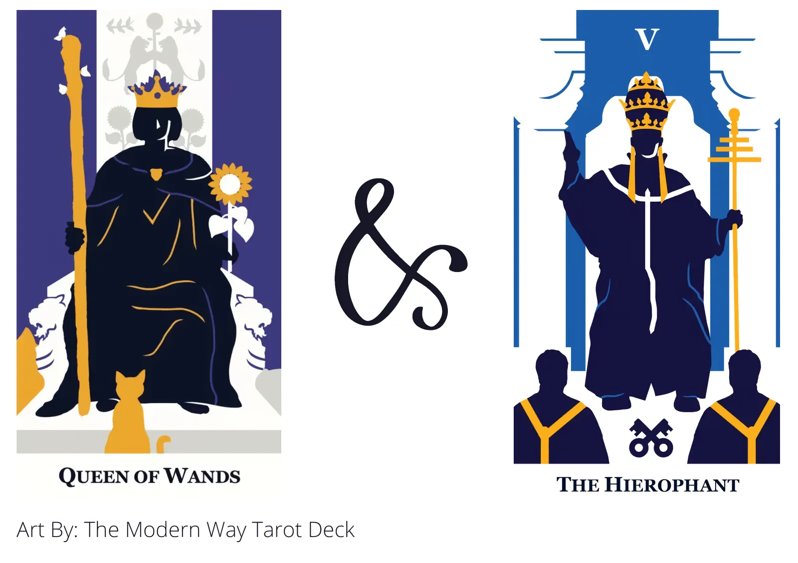 queen of wands and the hierophant tarot cards together