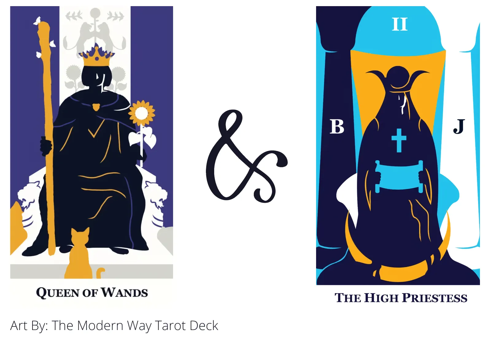 queen of wands and the high priestess tarot cards together