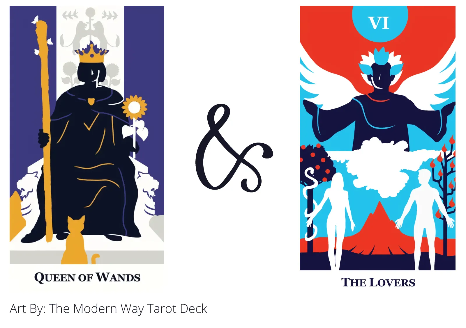 queen of wands and the lovers tarot cards together