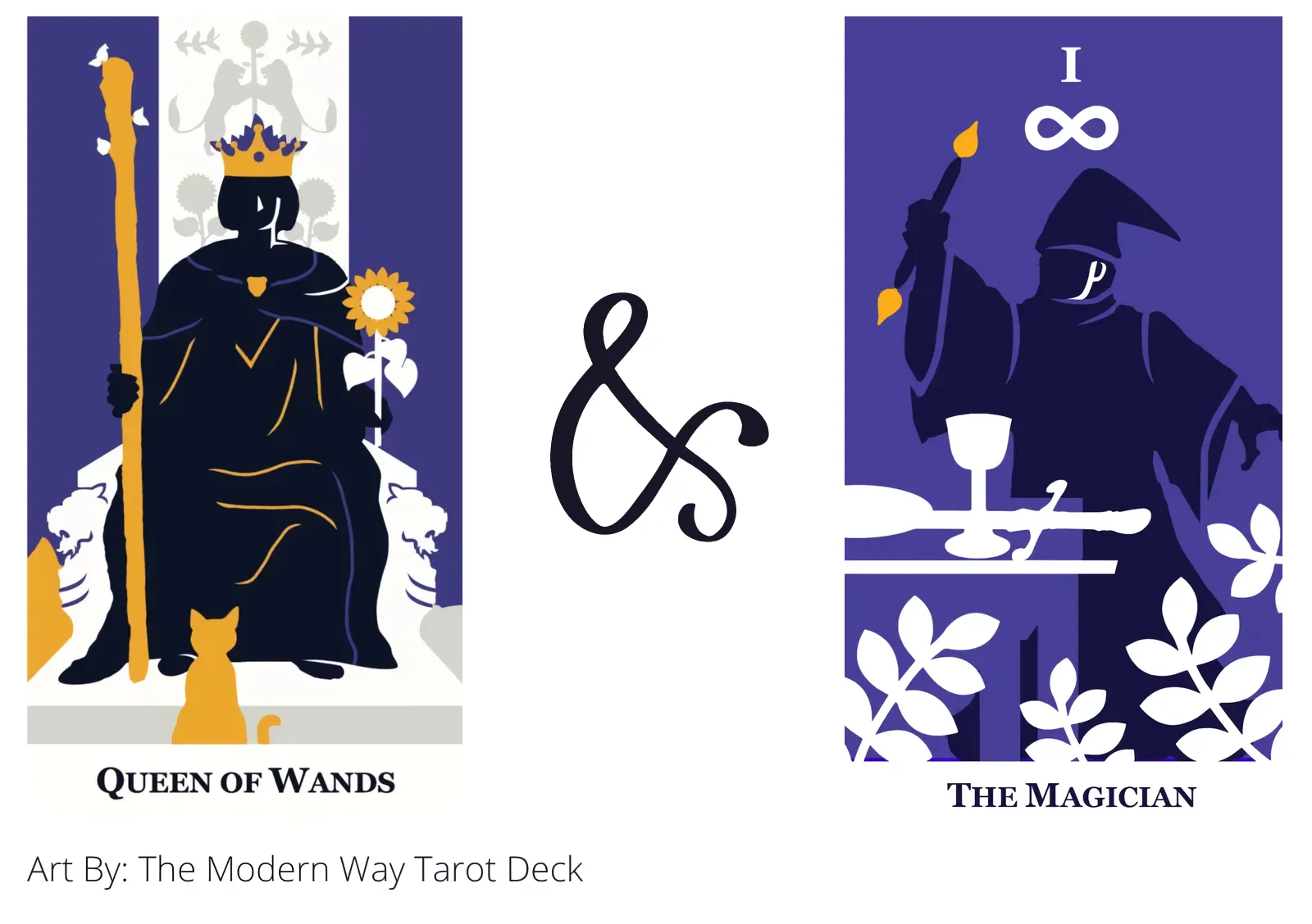 queen of wands and the magician tarot cards together