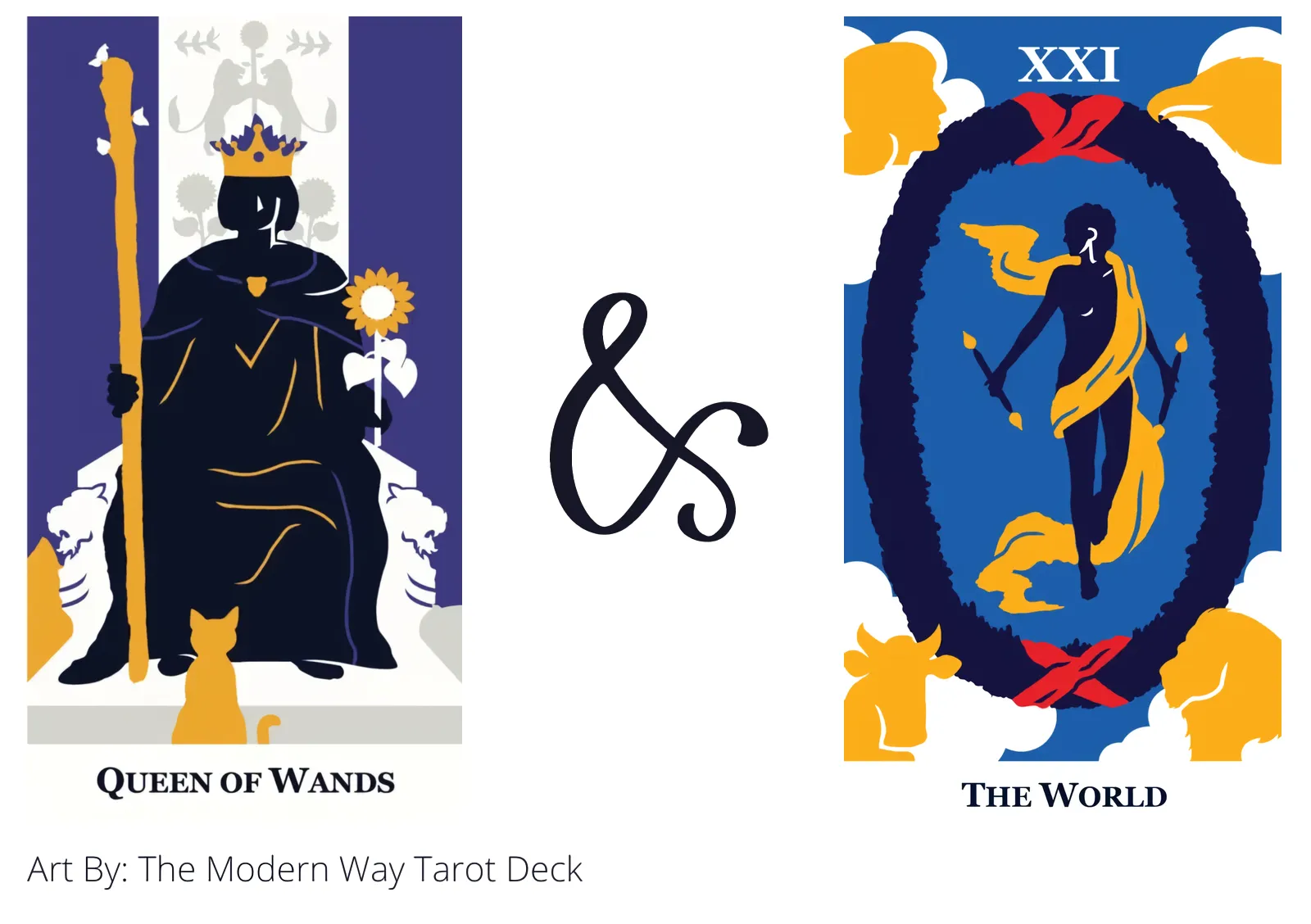 queen of wands and the world tarot cards together