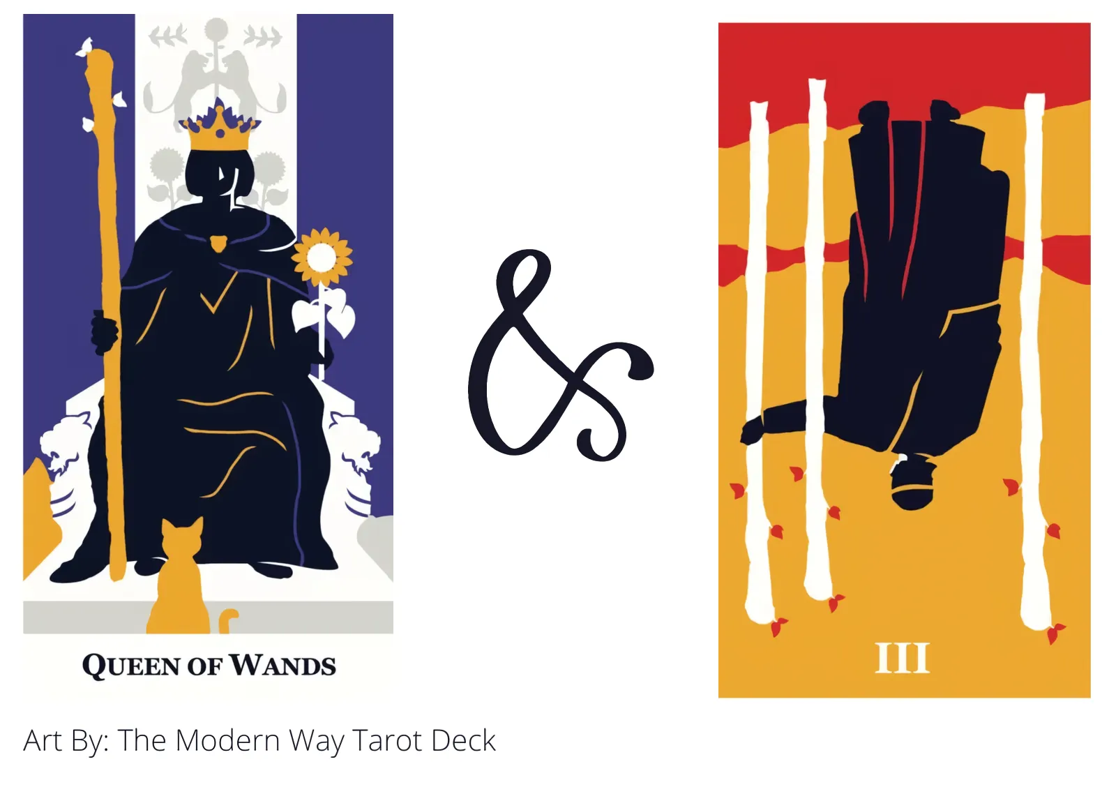 queen of wands and three of wands reversed tarot cards together