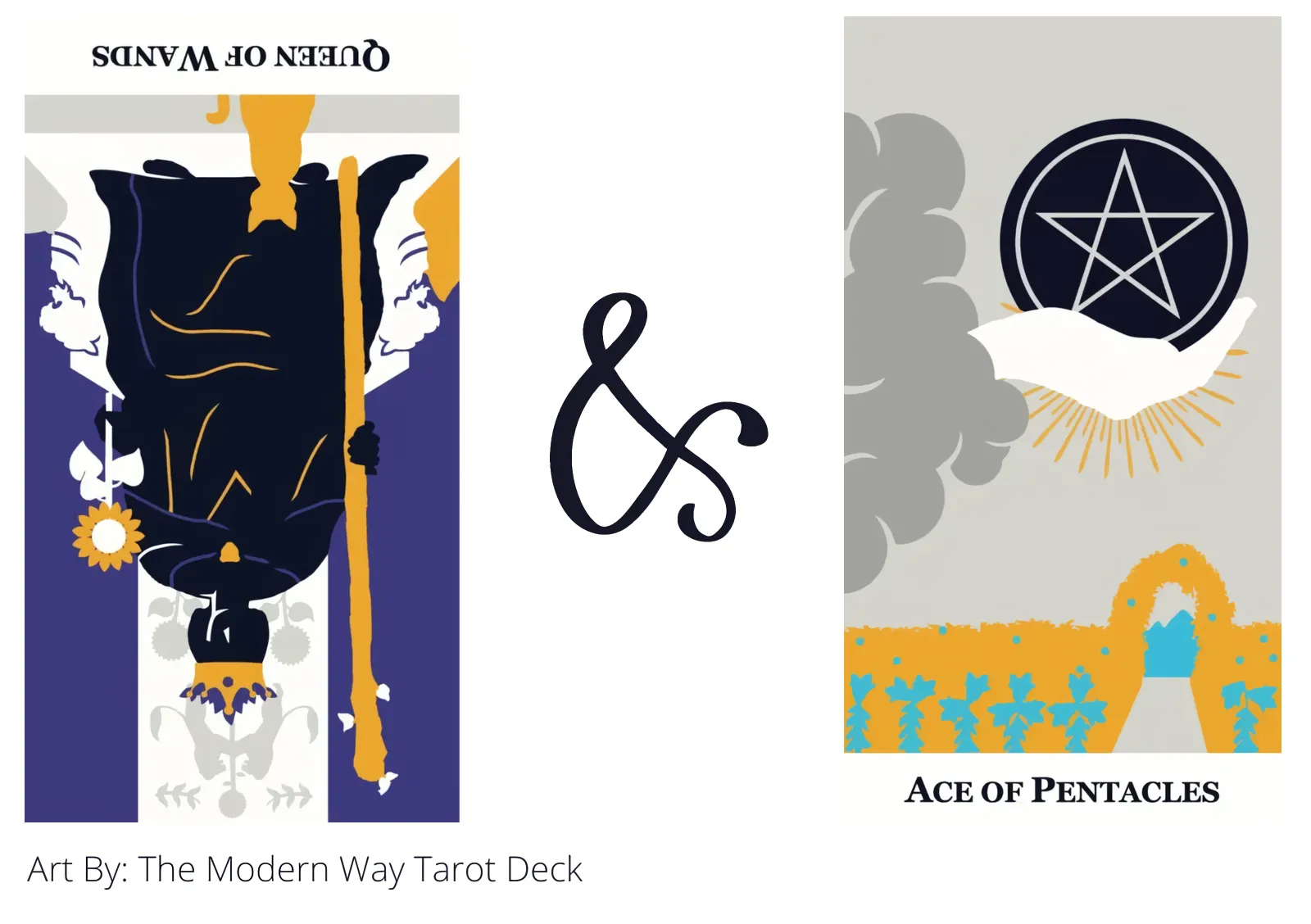 queen of wands reversed and ace of pentacles tarot cards together