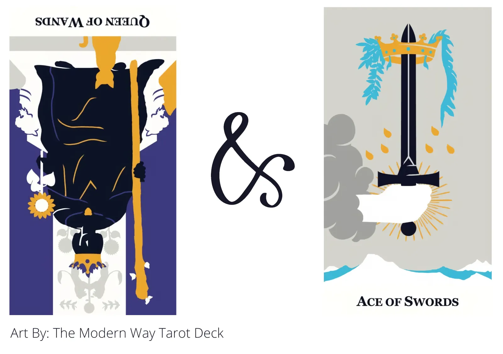 queen of wands reversed and ace of swords tarot cards together