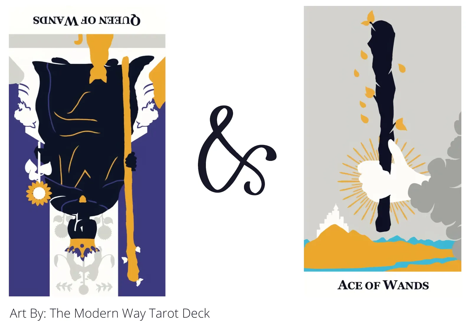 queen of wands reversed and ace of wands tarot cards together