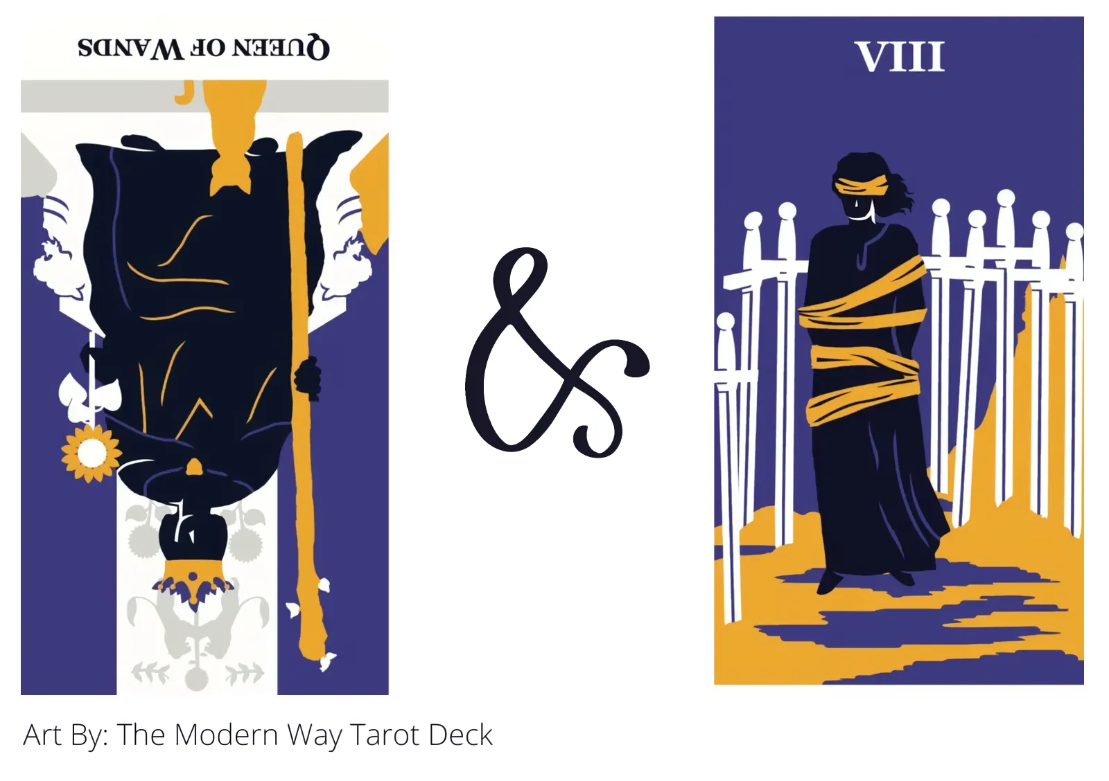 queen of wands reversed and eight of swords tarot cards together