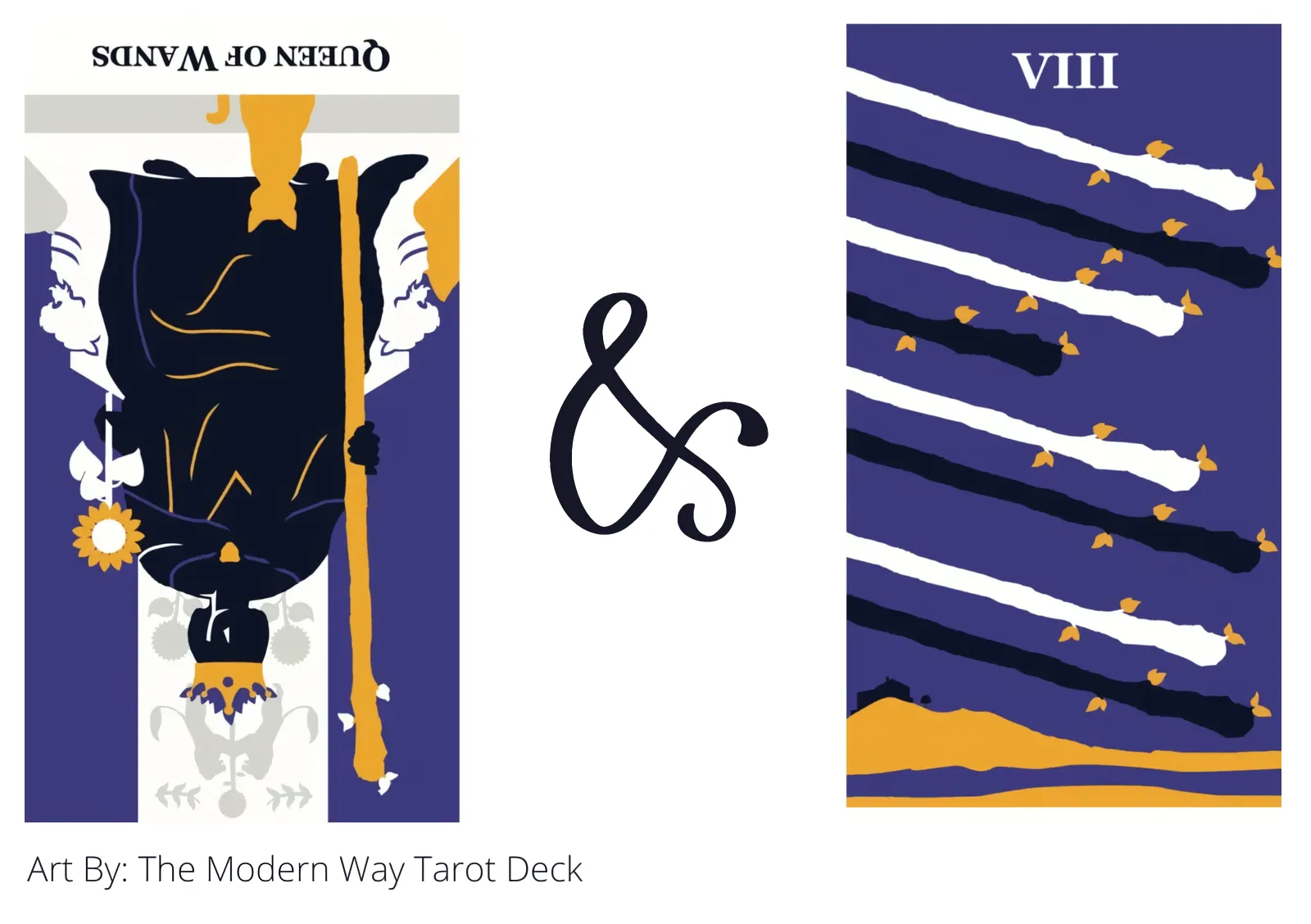 queen of wands reversed and eight of wands tarot cards together