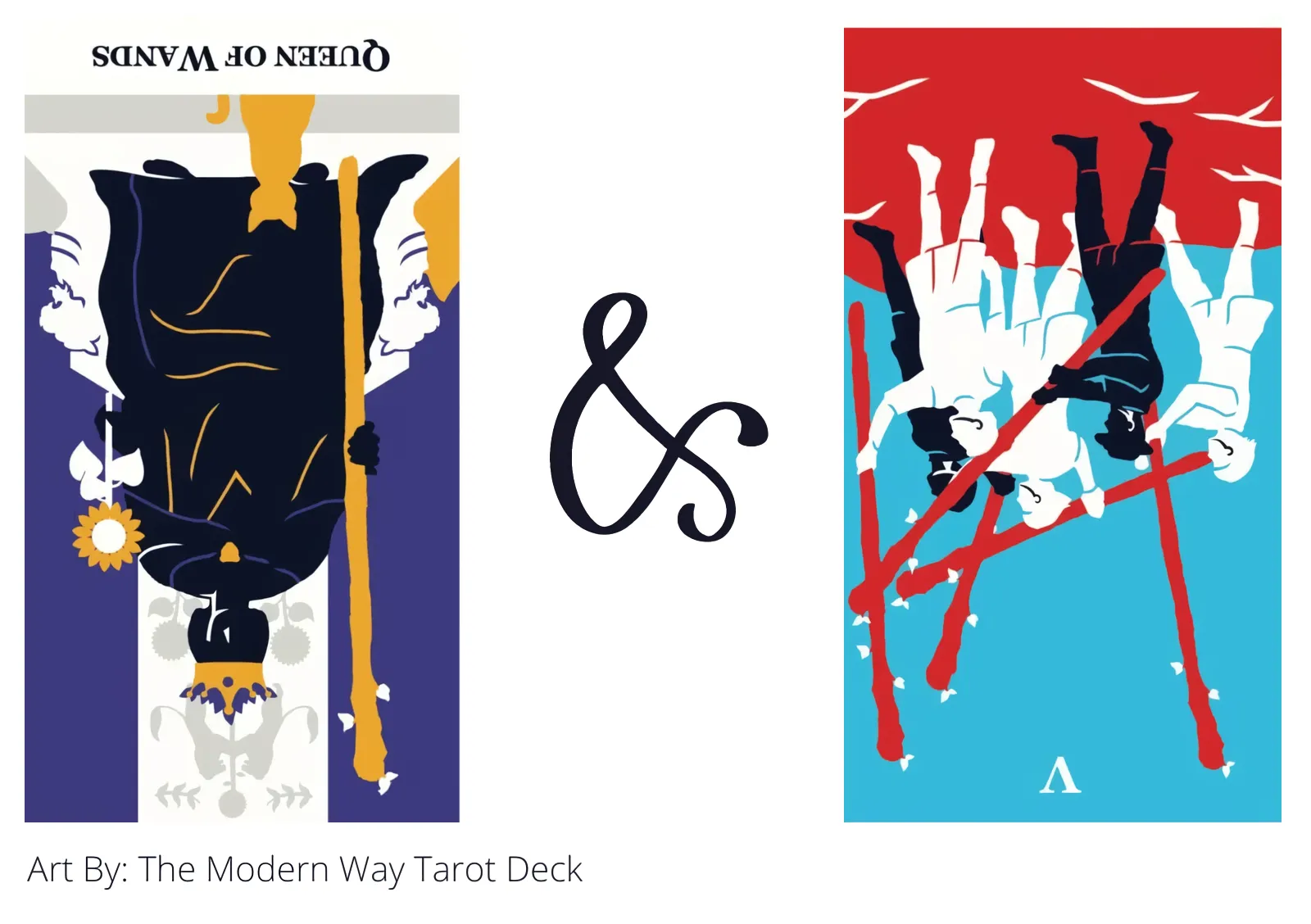 queen of wands reversed and five of wands reversed tarot cards together