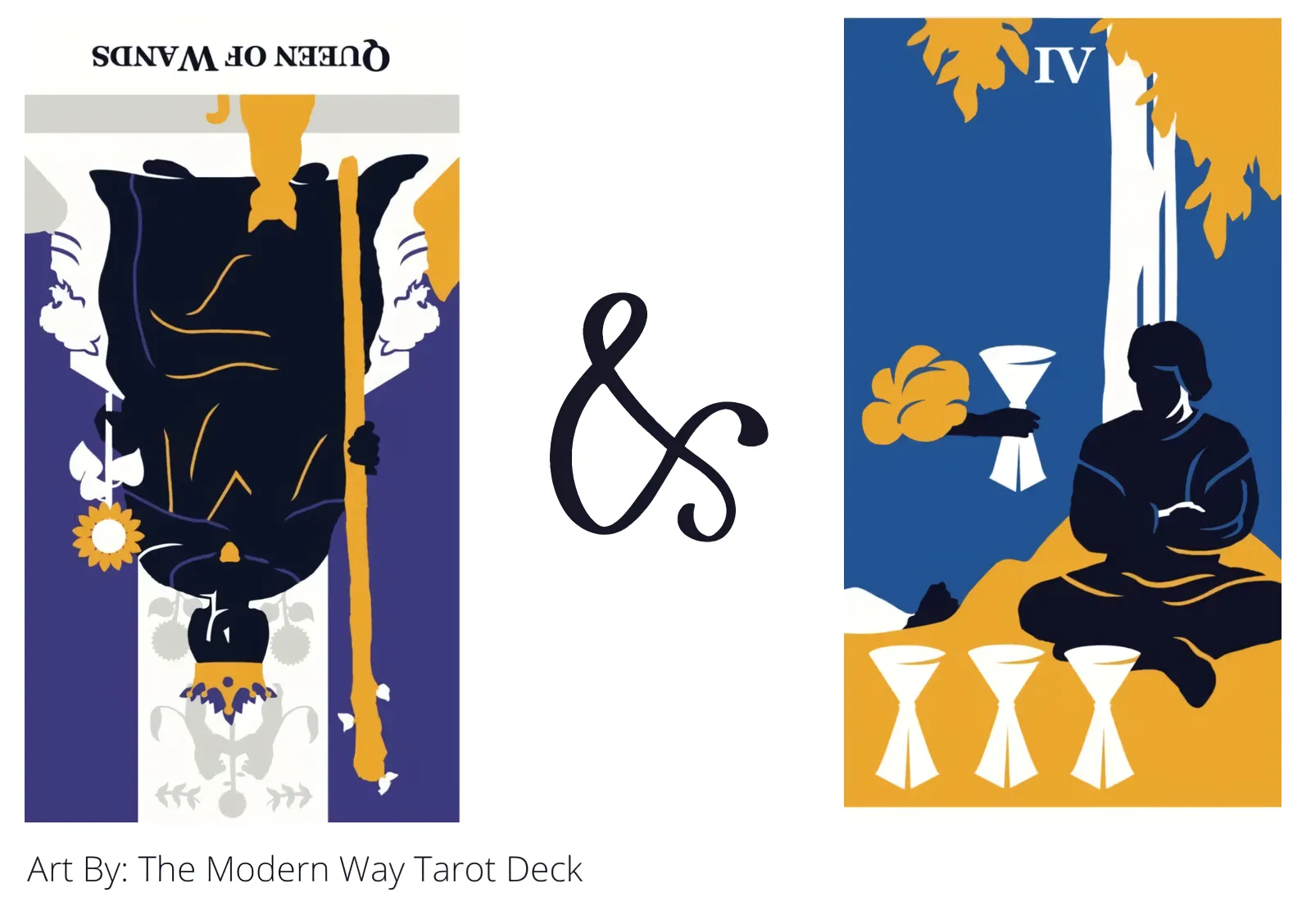 queen of wands reversed and four of cups tarot cards together