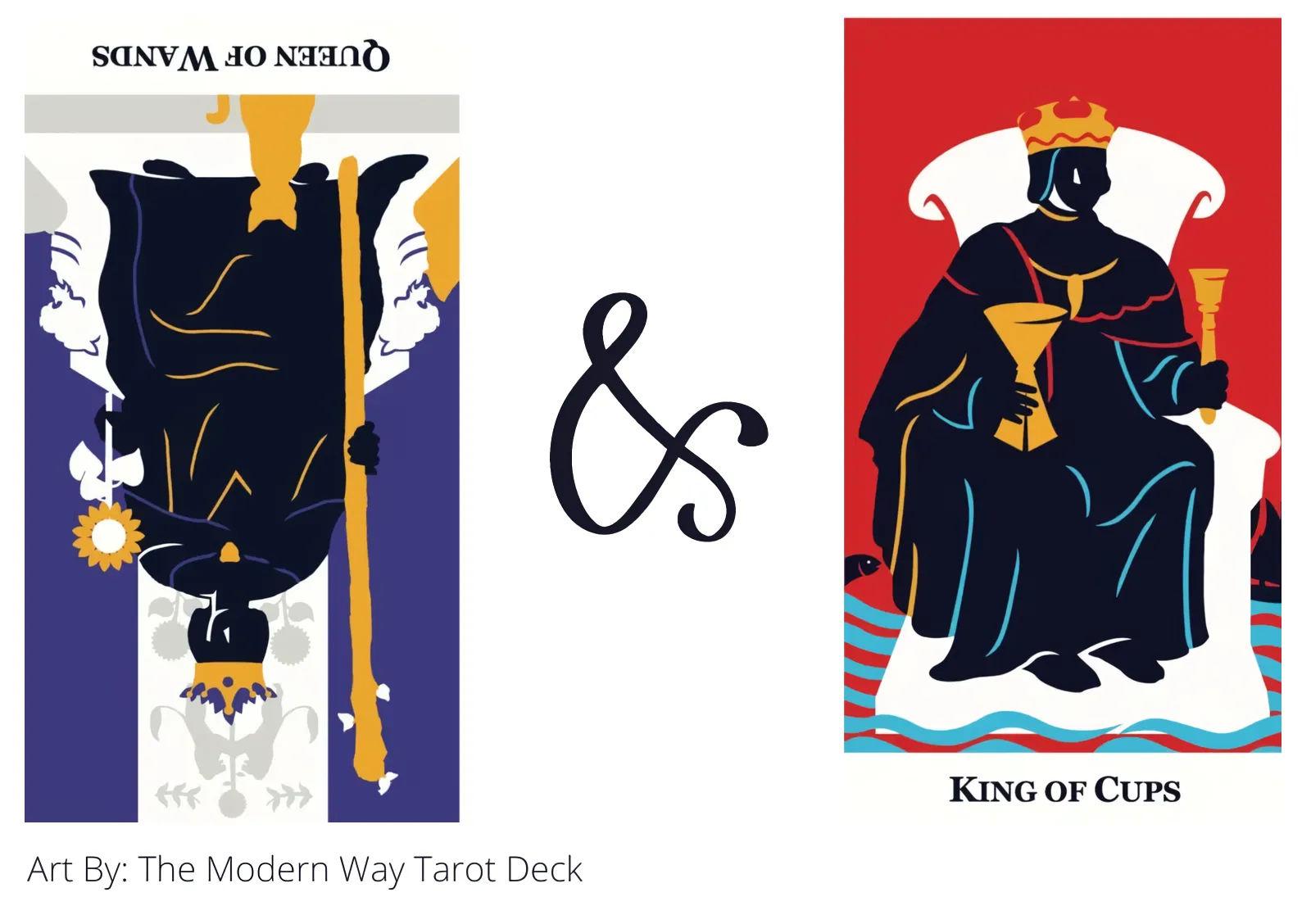 queen of wands reversed and king of cups tarot cards together