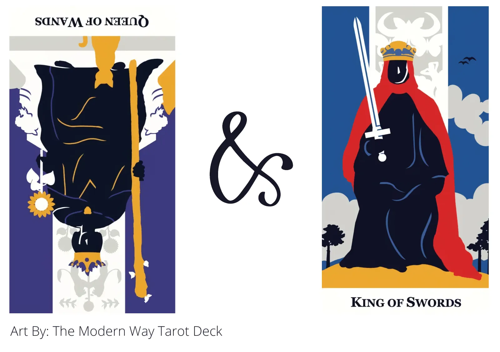 queen of wands reversed and king of swords tarot cards together