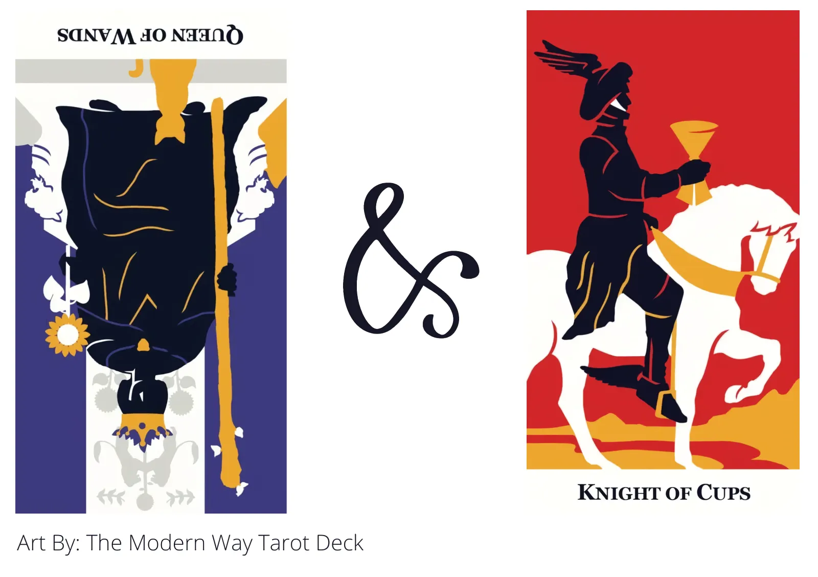 queen of wands reversed and knight of cups tarot cards together