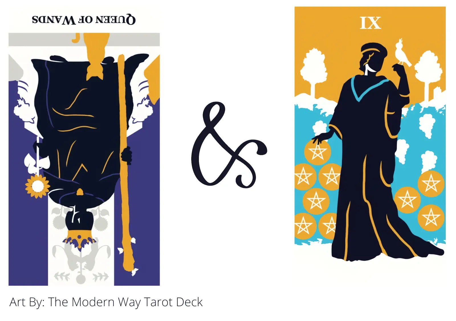 queen of wands reversed and nine of pentacles tarot cards together