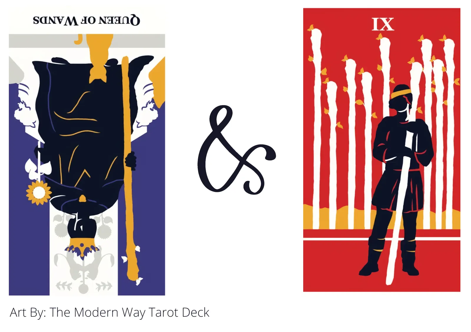 queen of wands reversed and nine of wands tarot cards together