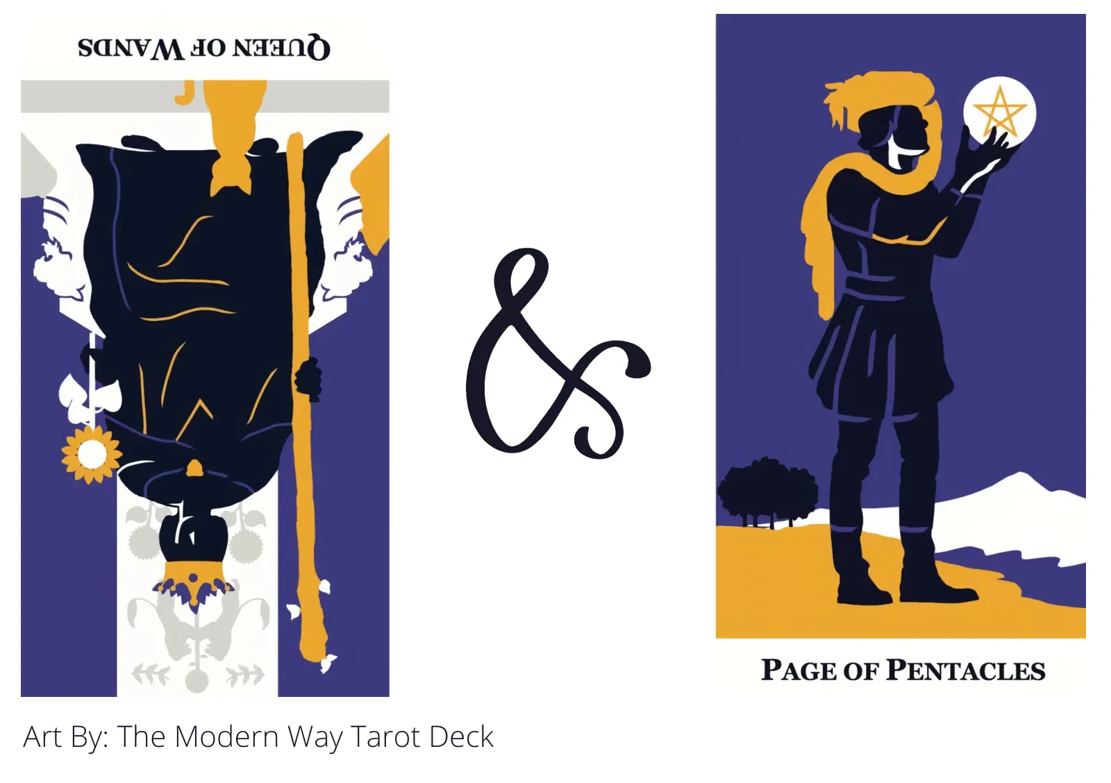 queen of wands reversed and page of pentacles tarot cards together