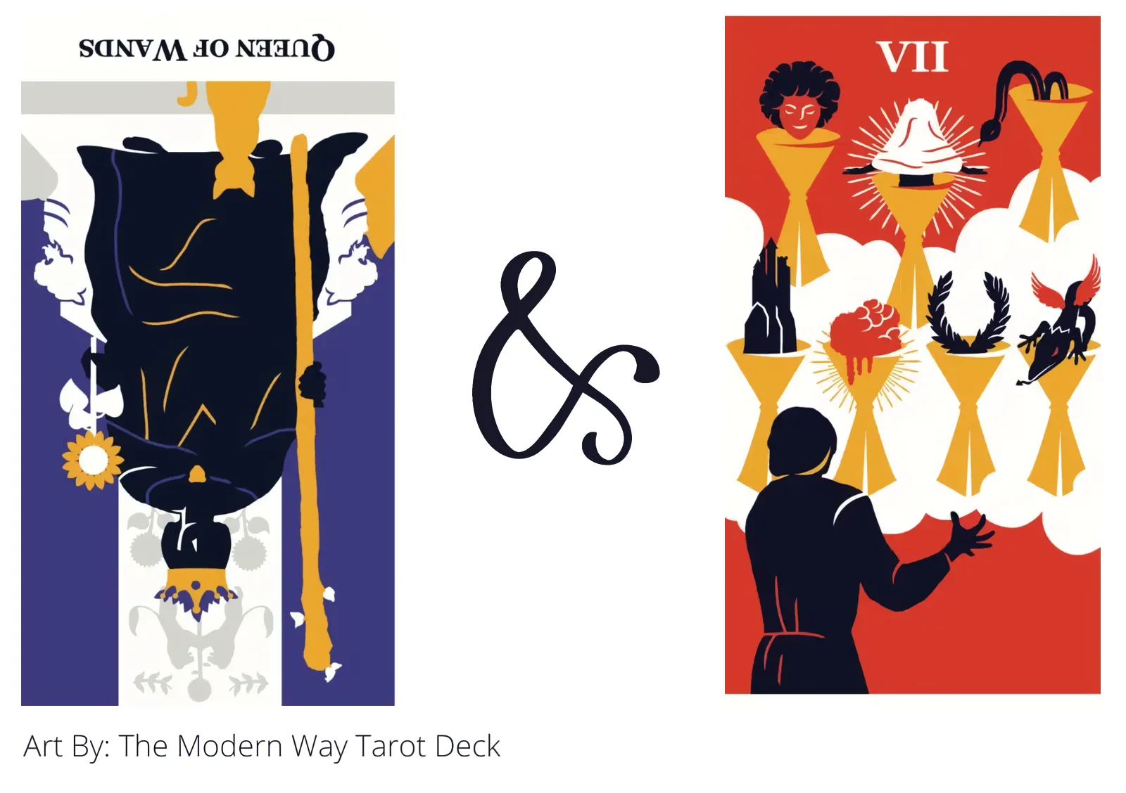 queen of wands reversed and seven of cups tarot cards together