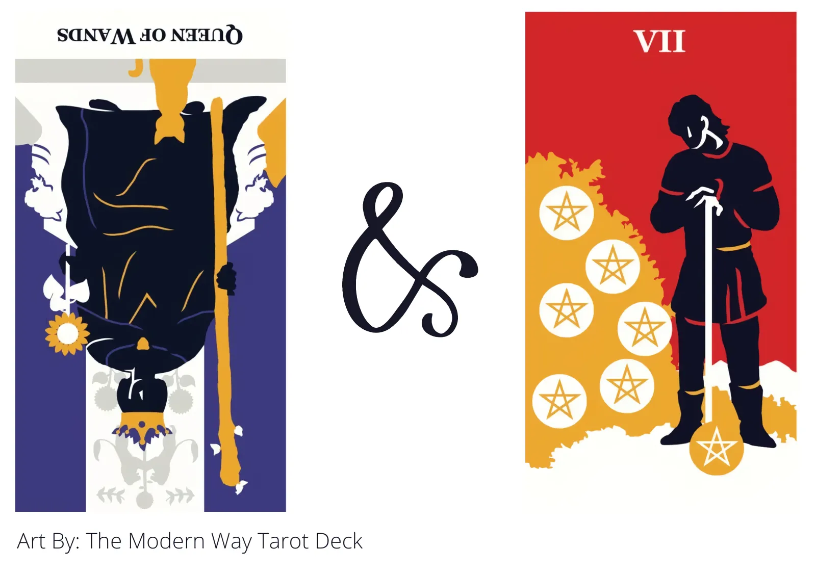 queen of wands reversed and seven of pentacles tarot cards together