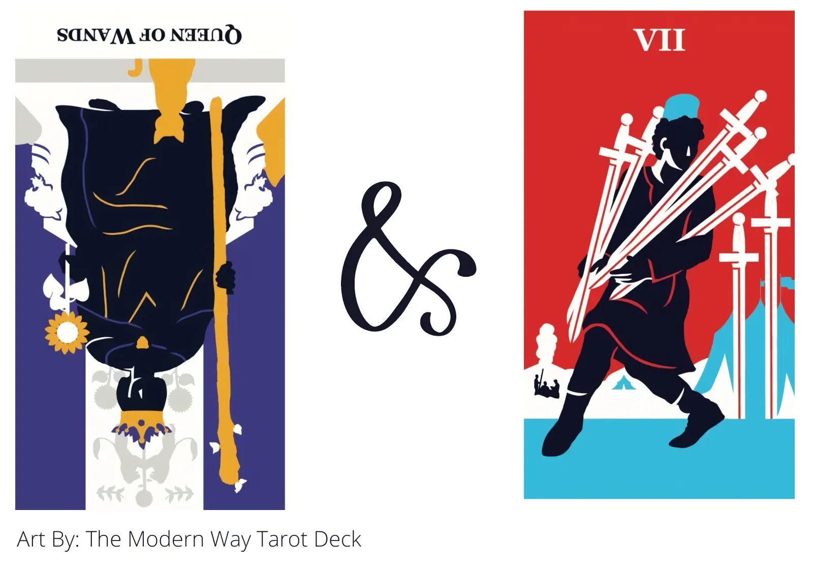 queen of wands reversed and seven of swords tarot cards together