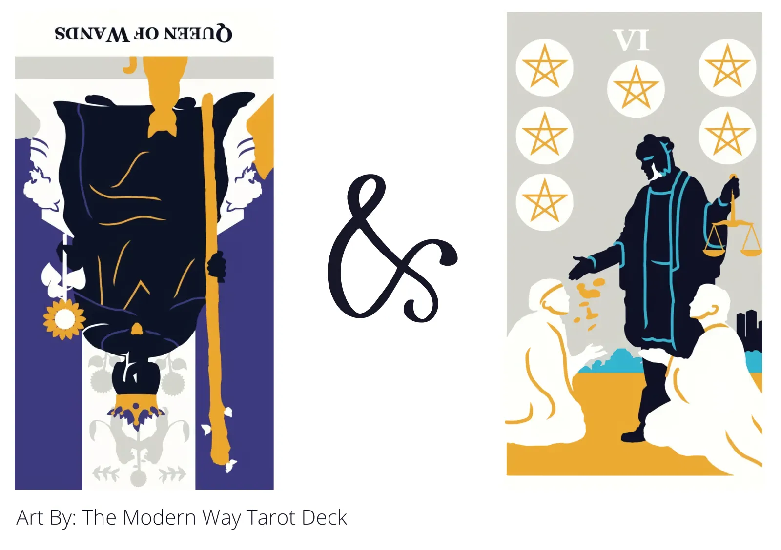 queen of wands reversed and six of pentacles tarot cards together