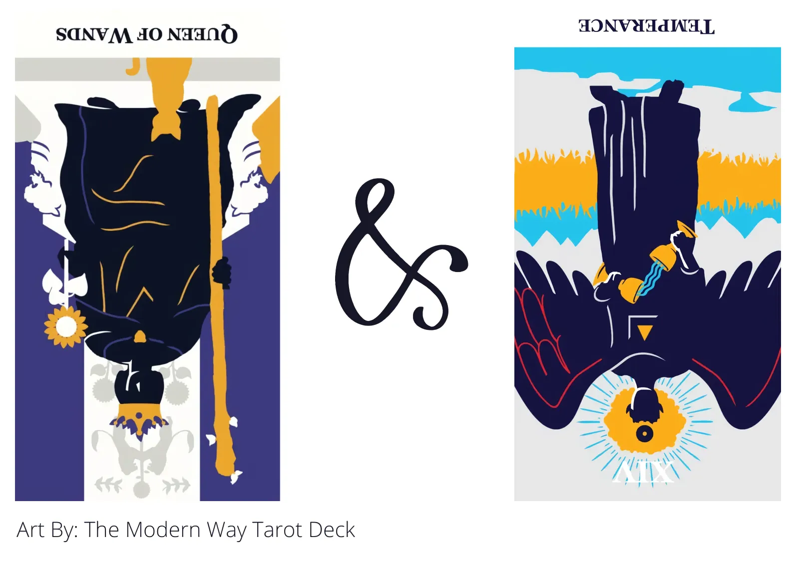 queen of wands reversed and temperance reversed tarot cards together