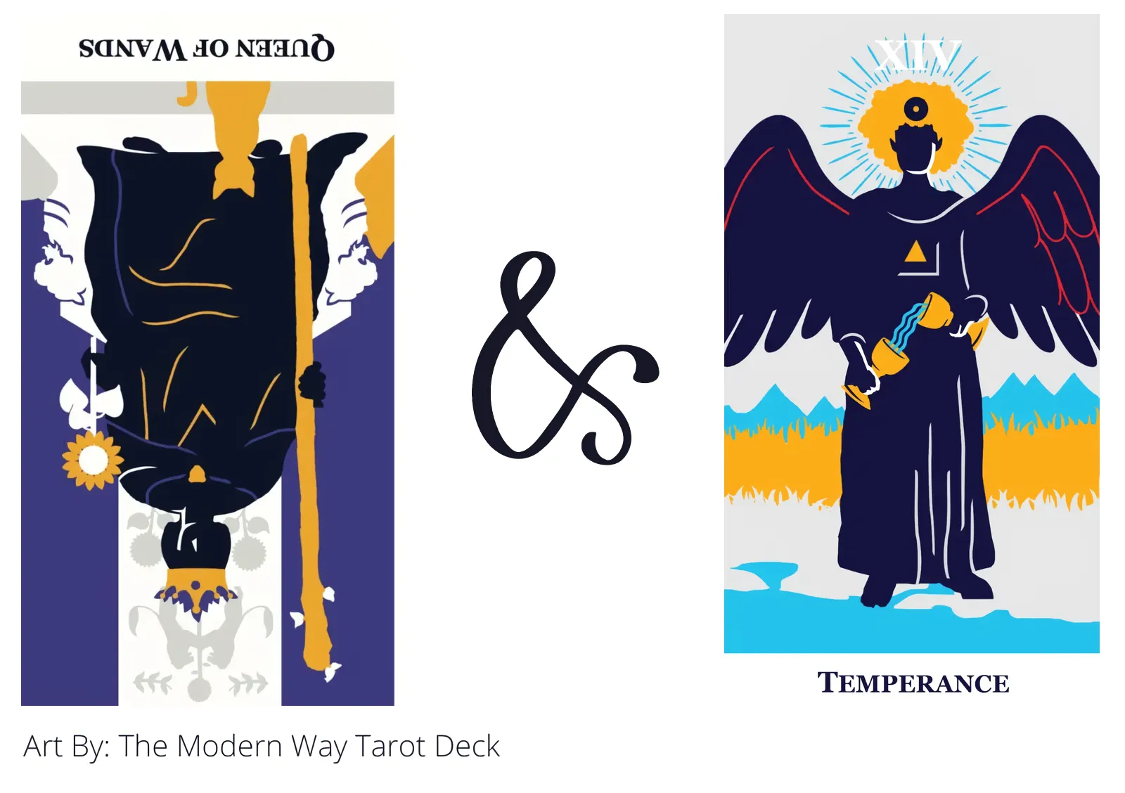 queen of wands reversed and temperance tarot cards together