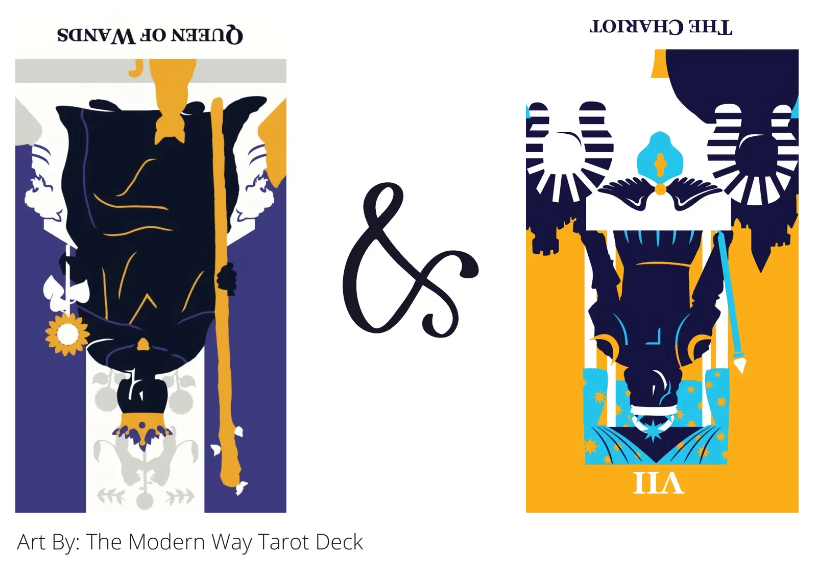 queen of wands reversed and the chariot reversed tarot cards together