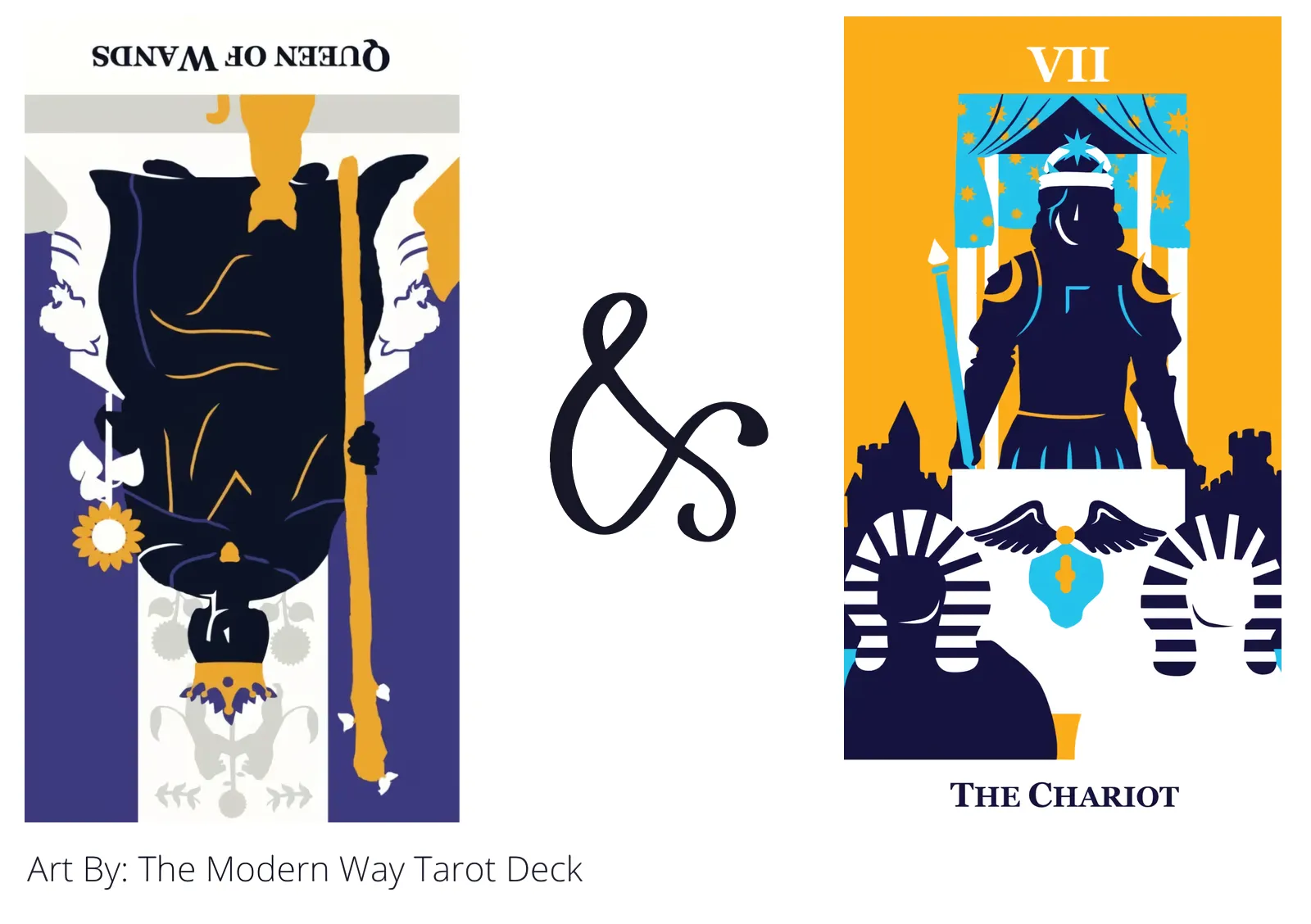 queen of wands reversed and the chariot tarot cards together