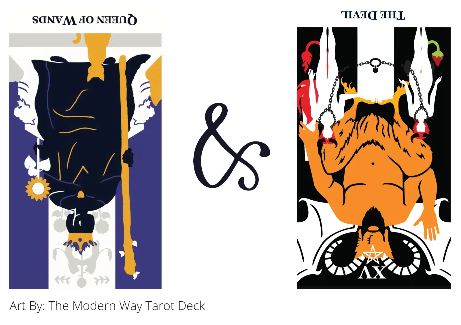 queen of wands reversed and the devil reversed tarot cards together