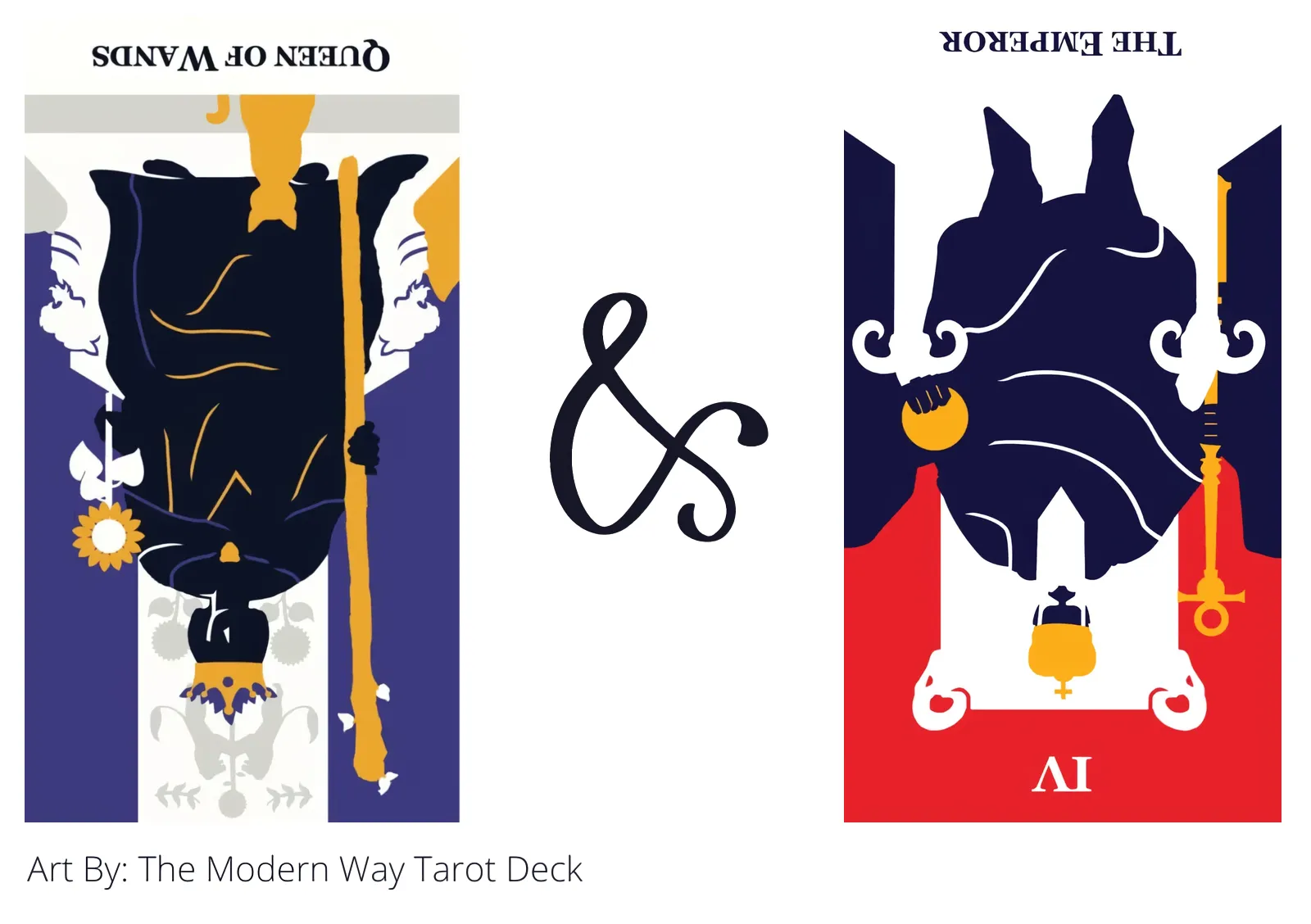 queen of wands reversed and the emperor reversed tarot cards together