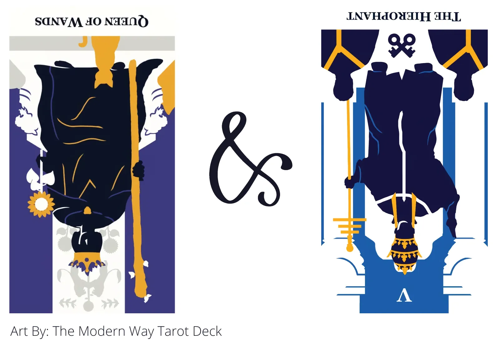 queen of wands reversed and the hierophant reversed tarot cards together
