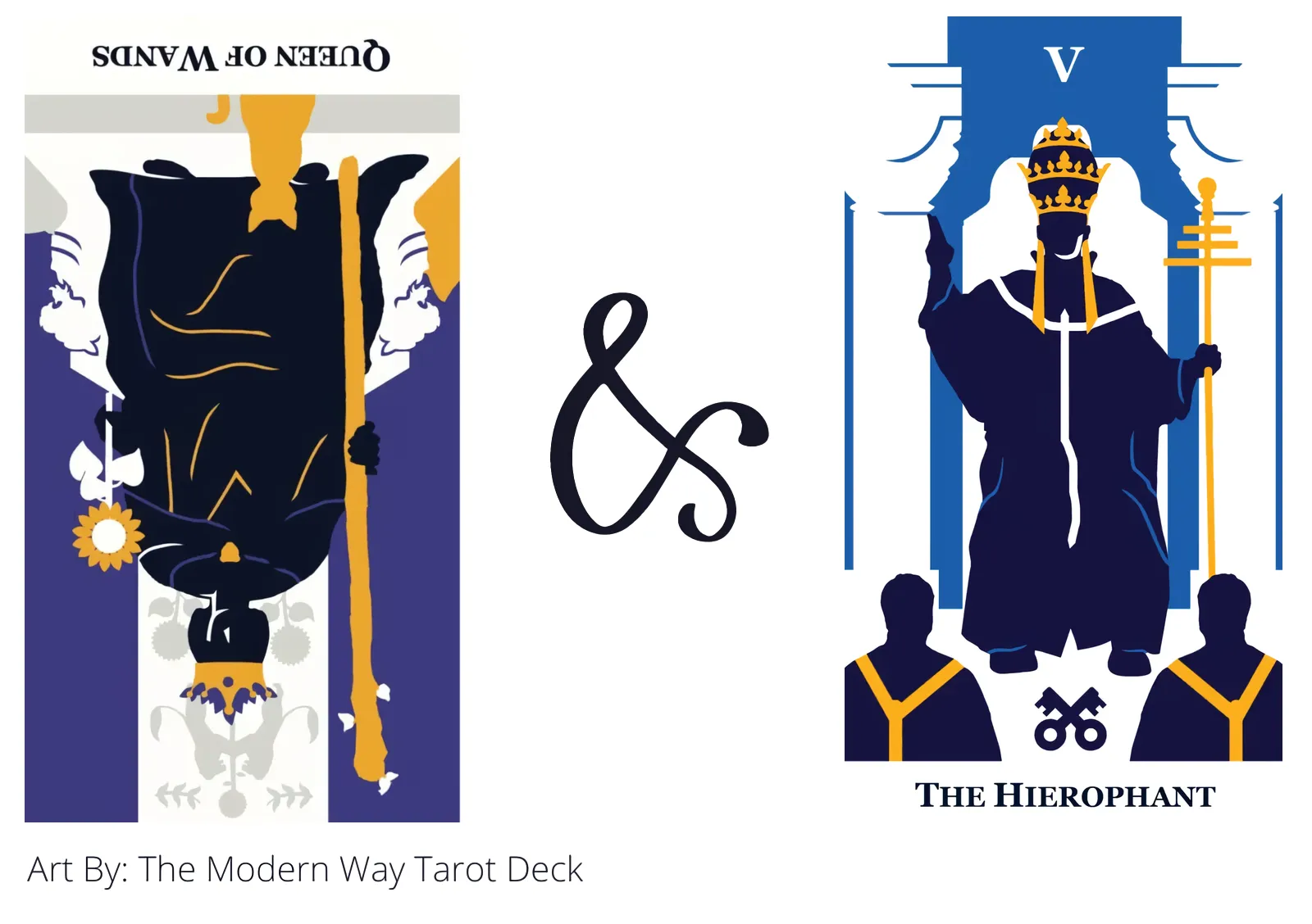 queen of wands reversed and the hierophant tarot cards together