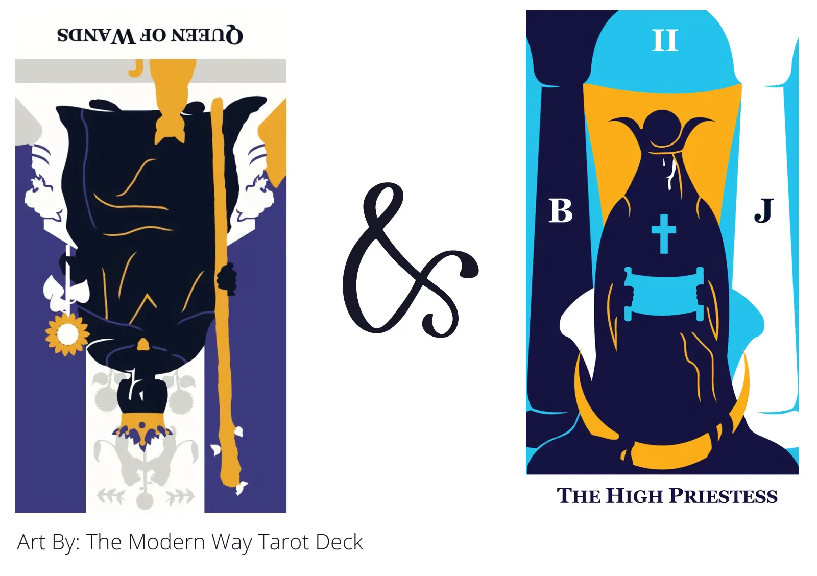 queen of wands reversed and the high priestess tarot cards together