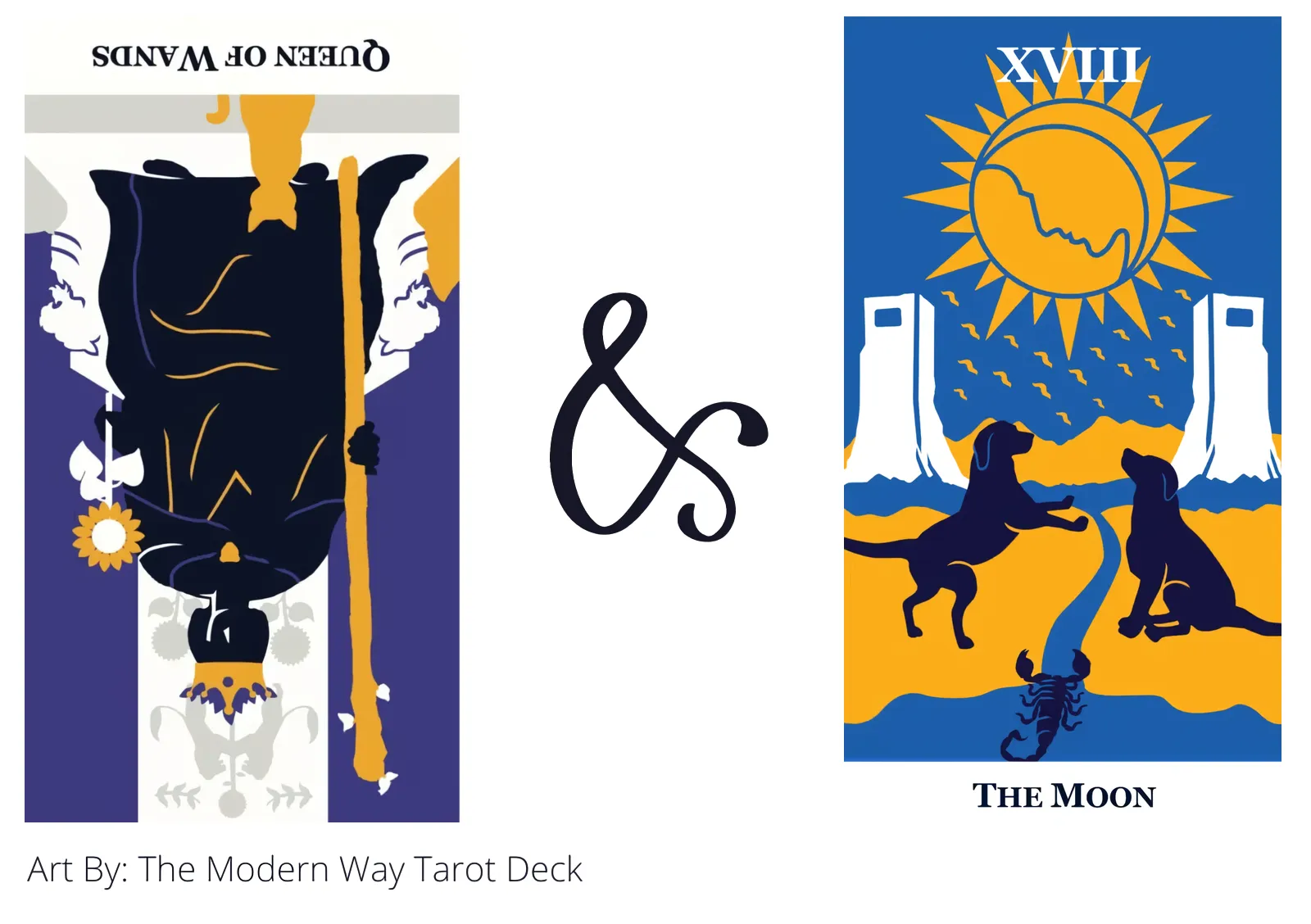 queen of wands reversed and the moon tarot cards together